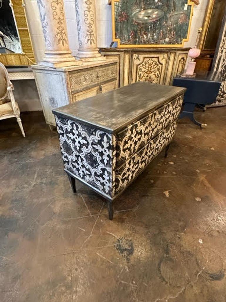 Wood Antique Neo-Classical Style Painted Black and White Commode For Sale