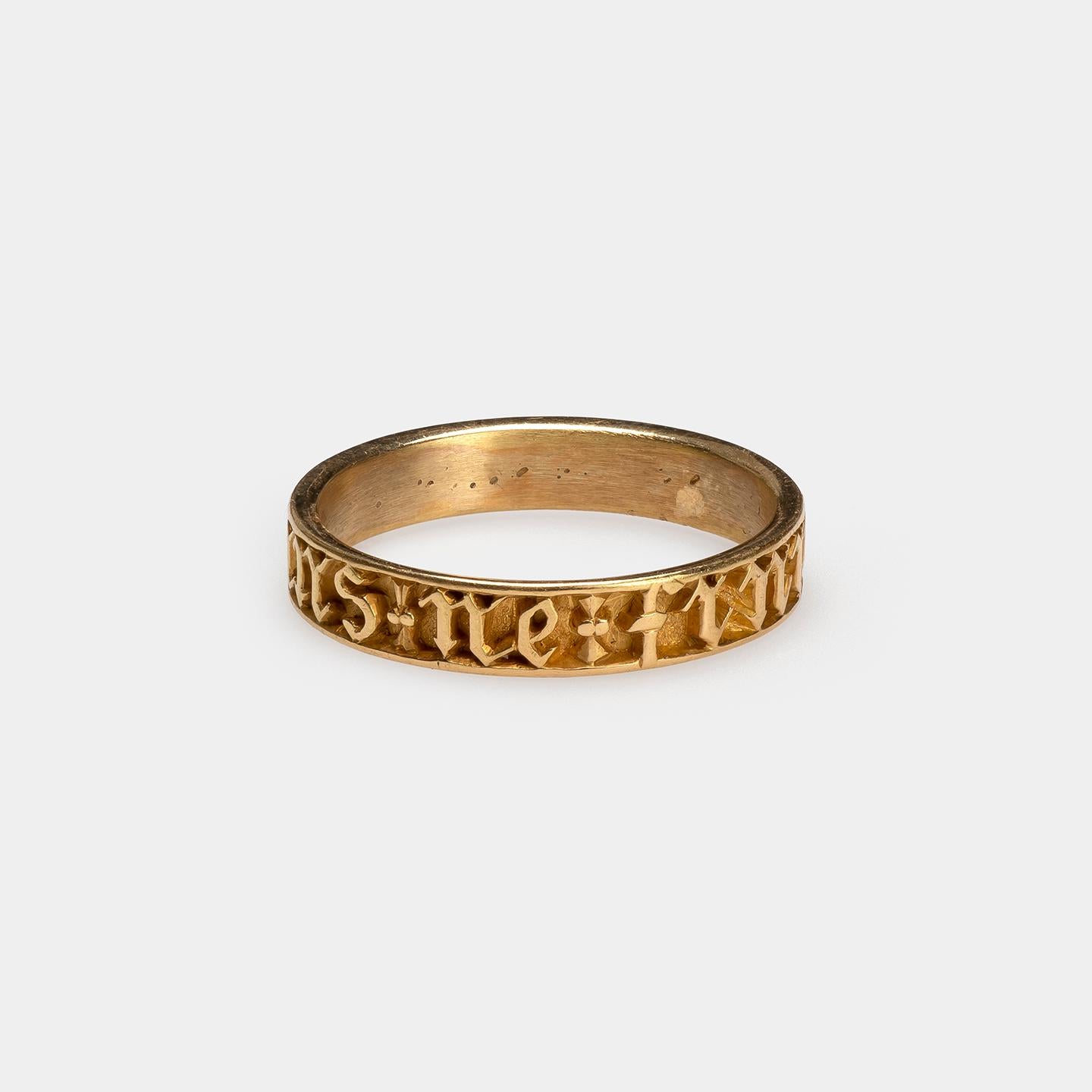 Gothic Revival Antique Neo-Gothic Gold Band Ring with inscription For Sale