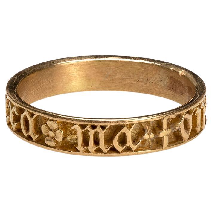 Antique Neo-Gothic Gold Band Ring with inscription For Sale