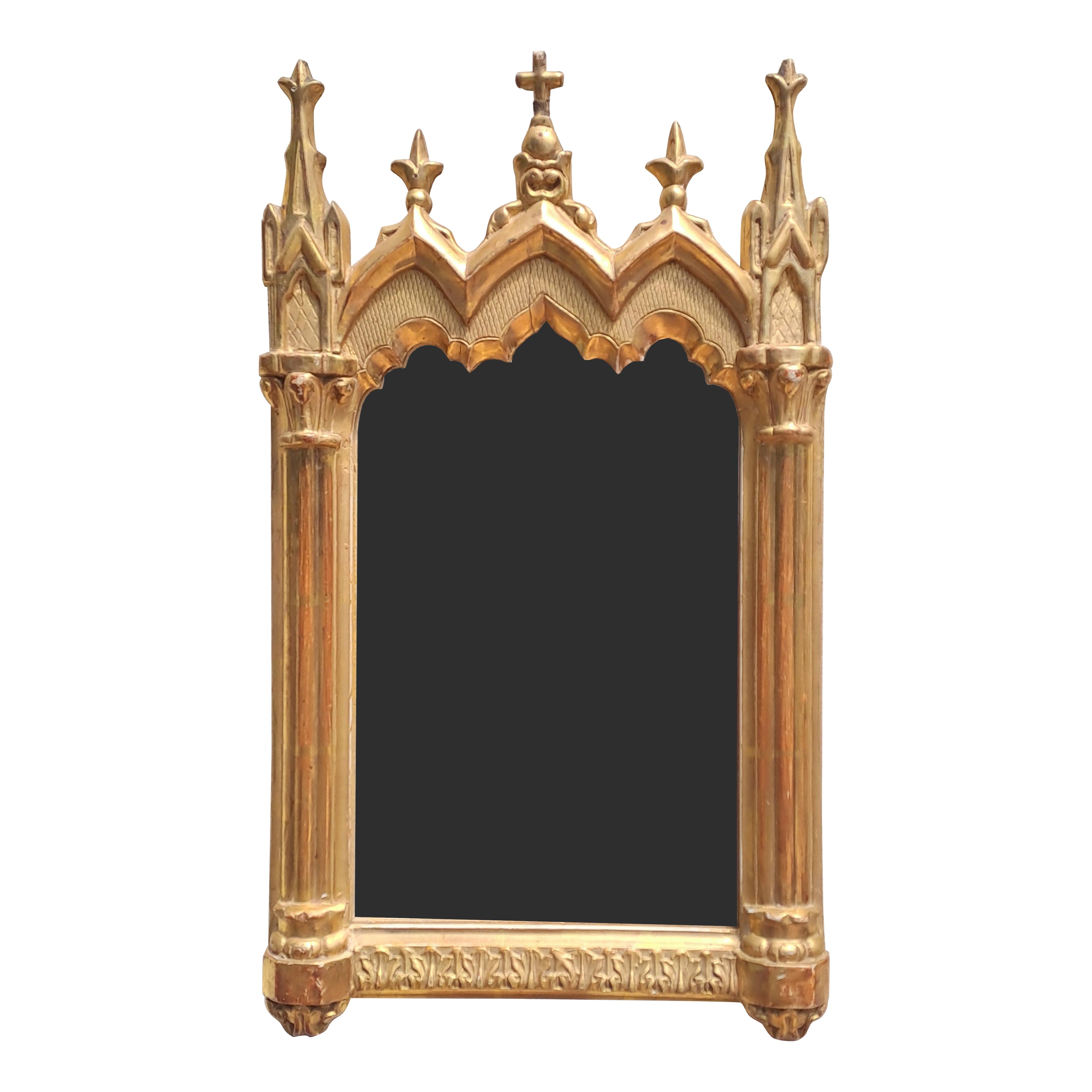 Antique Neo-gothic Mirror—gilded With Gold Leaf—19th Century For Sale