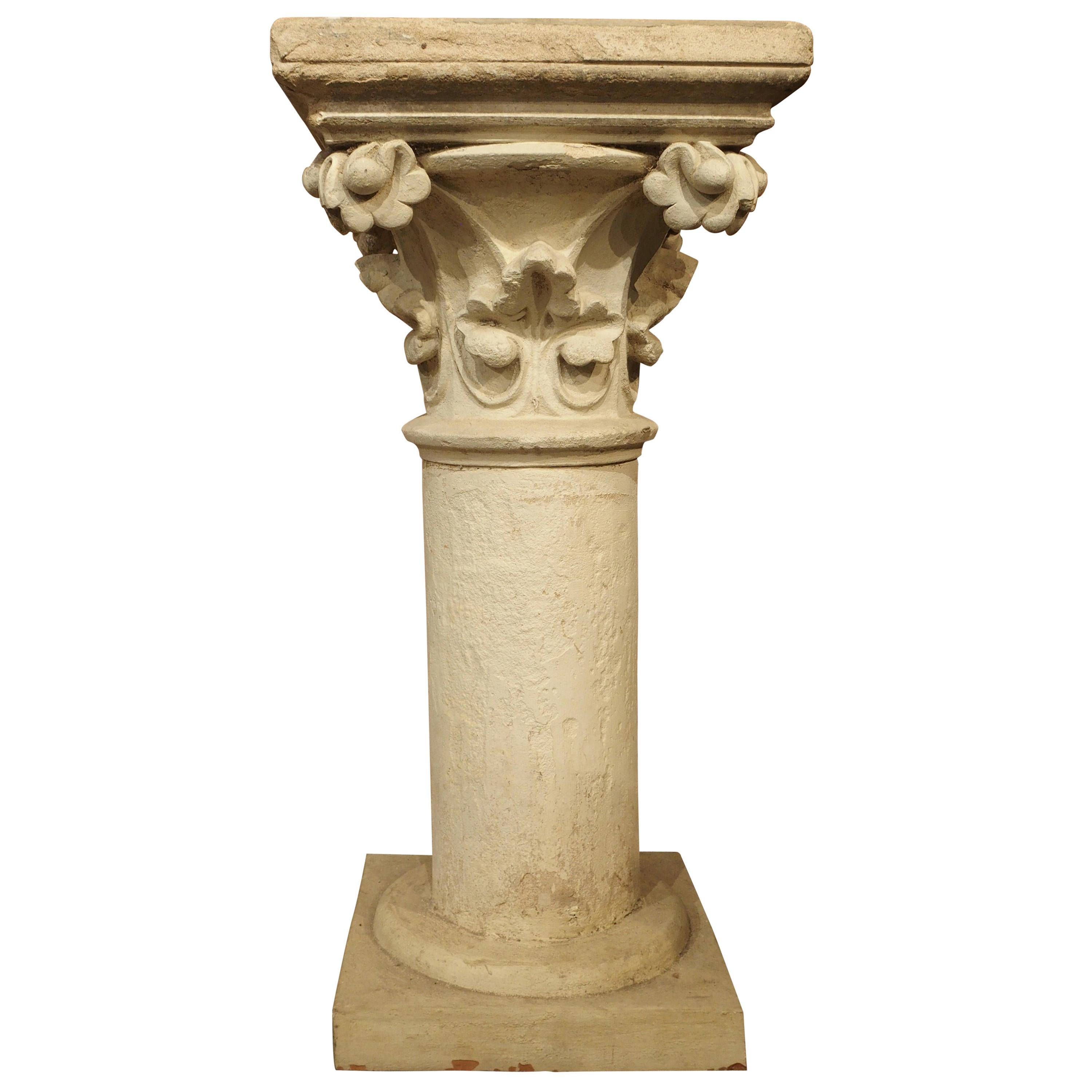Antique Neo-Gothic Terra Cotta Pedestal from France, circa 1890