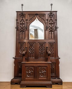 Antique Neo-Gothic wall hanging with bench