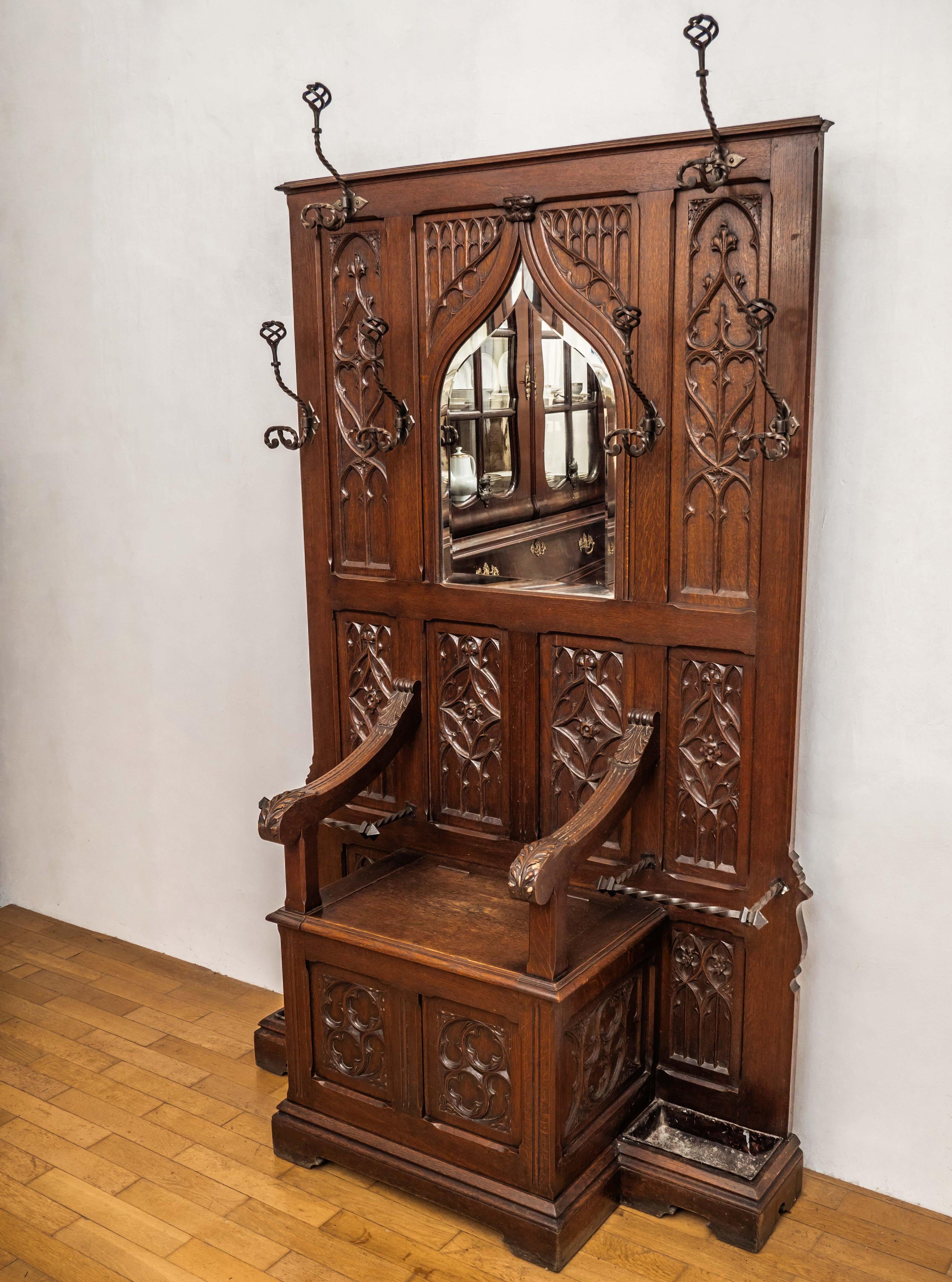 Baroque Revival Antique Neo-Gothic wall hanging with bench For Sale