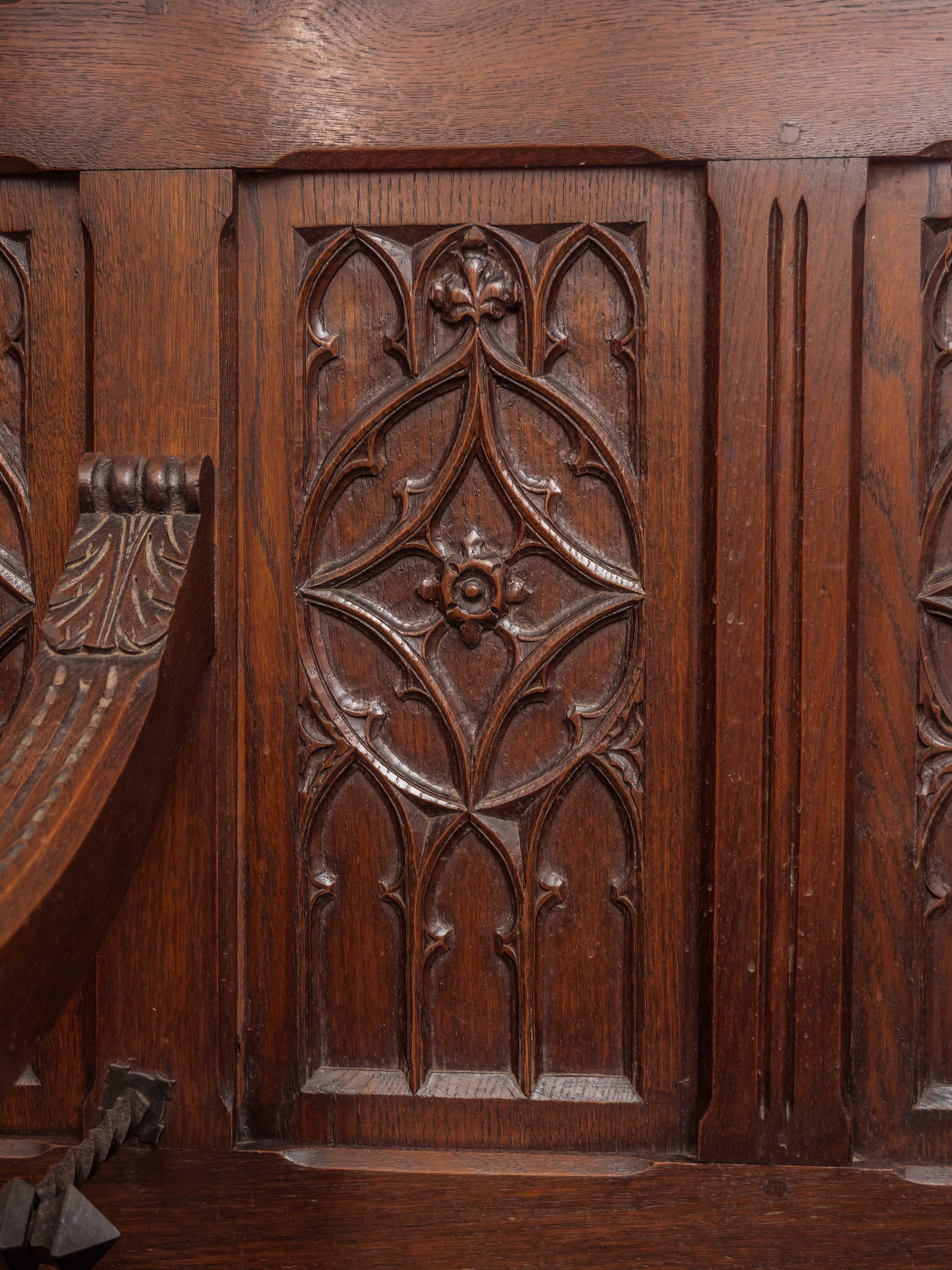 19th Century Antique Neo-Gothic wall hanging with bench For Sale