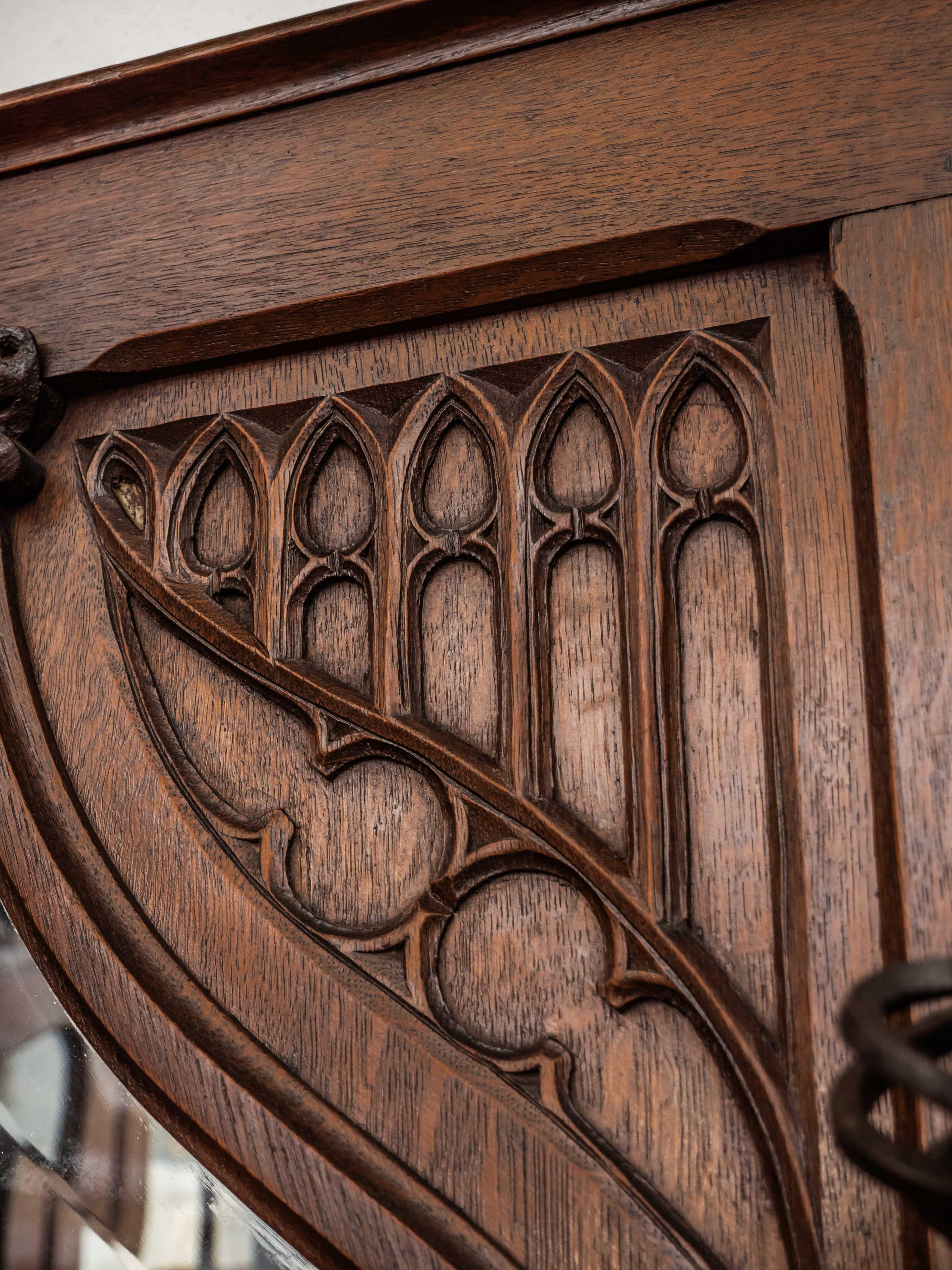 Antique Neo-Gothic wall hanging with bench For Sale 1