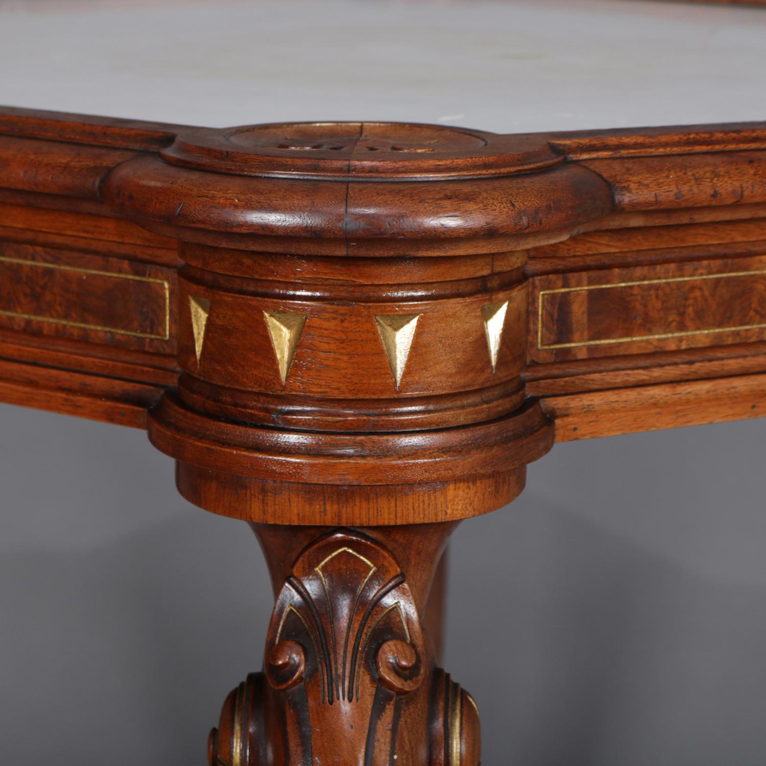 Antique Neo Greco Carved Walnut, Burl and Gilt Marble-Top Table, circa 1880 In Good Condition In Big Flats, NY