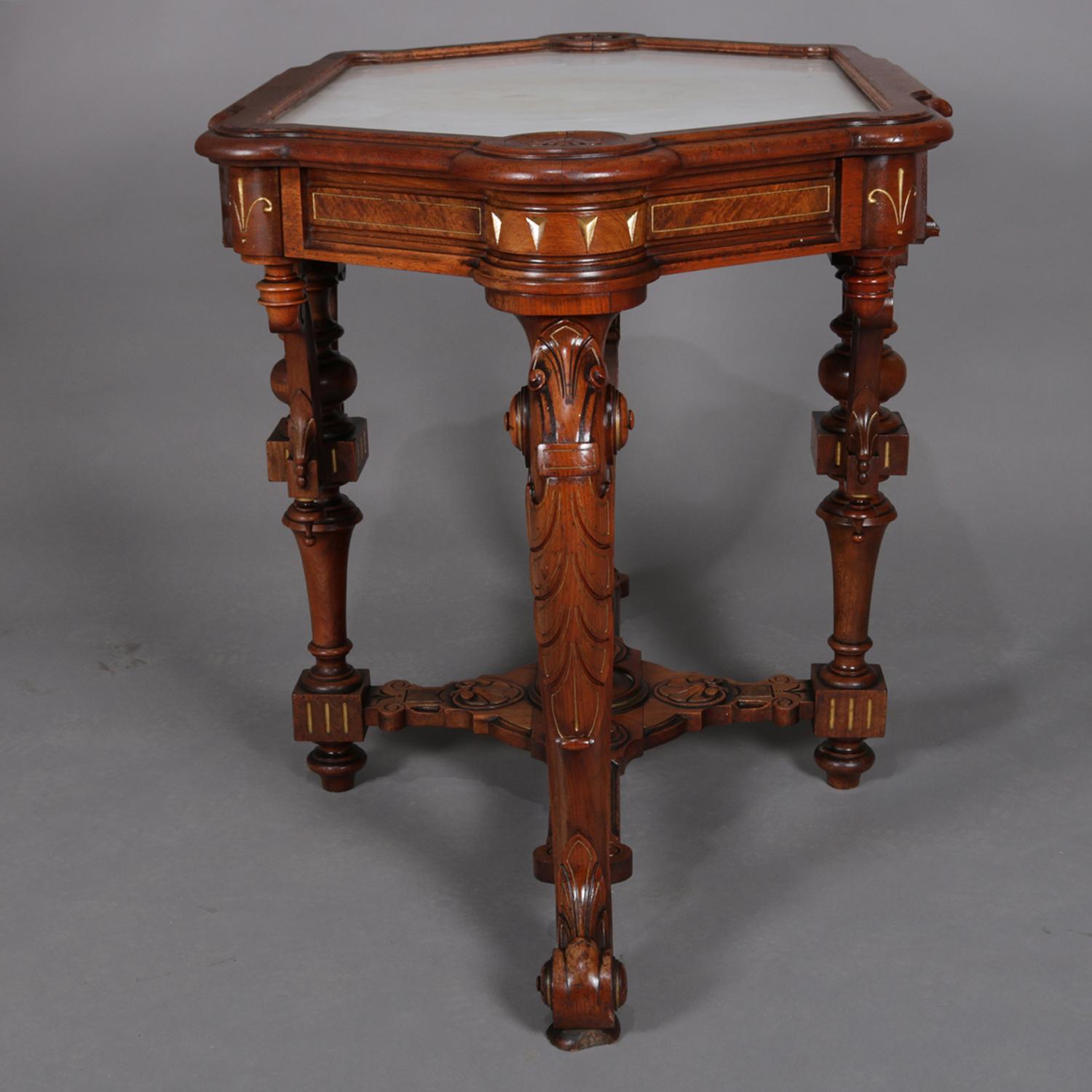 Antique Neo Greco Carved Walnut, Burl and Gilt Marble-Top Table, circa 1880 1