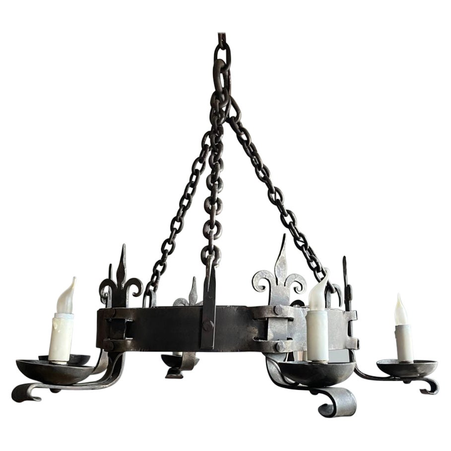 Antique Neo-Medieval Wrought Iron Chandeliers, Early 20th Century