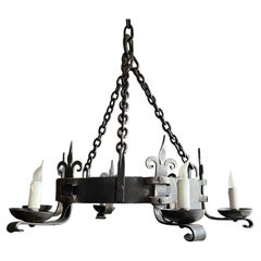 Antique Neo-Medieval Wrought Iron Chandeliers, Early 20th Century