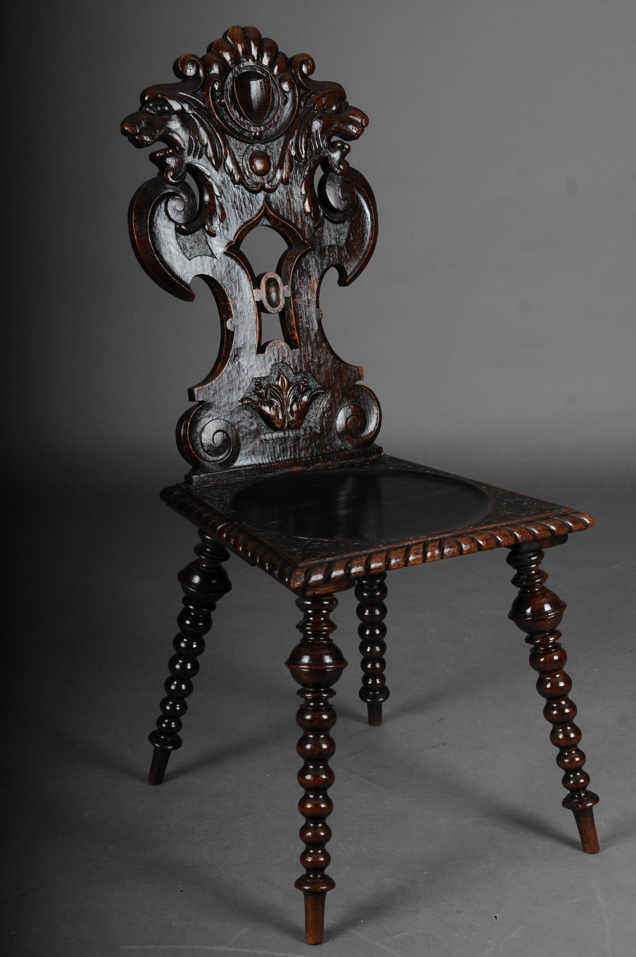 Silla de Tablero Antigua Neo Renacentista Historicismo circa 1870, Roble A siglo XIX