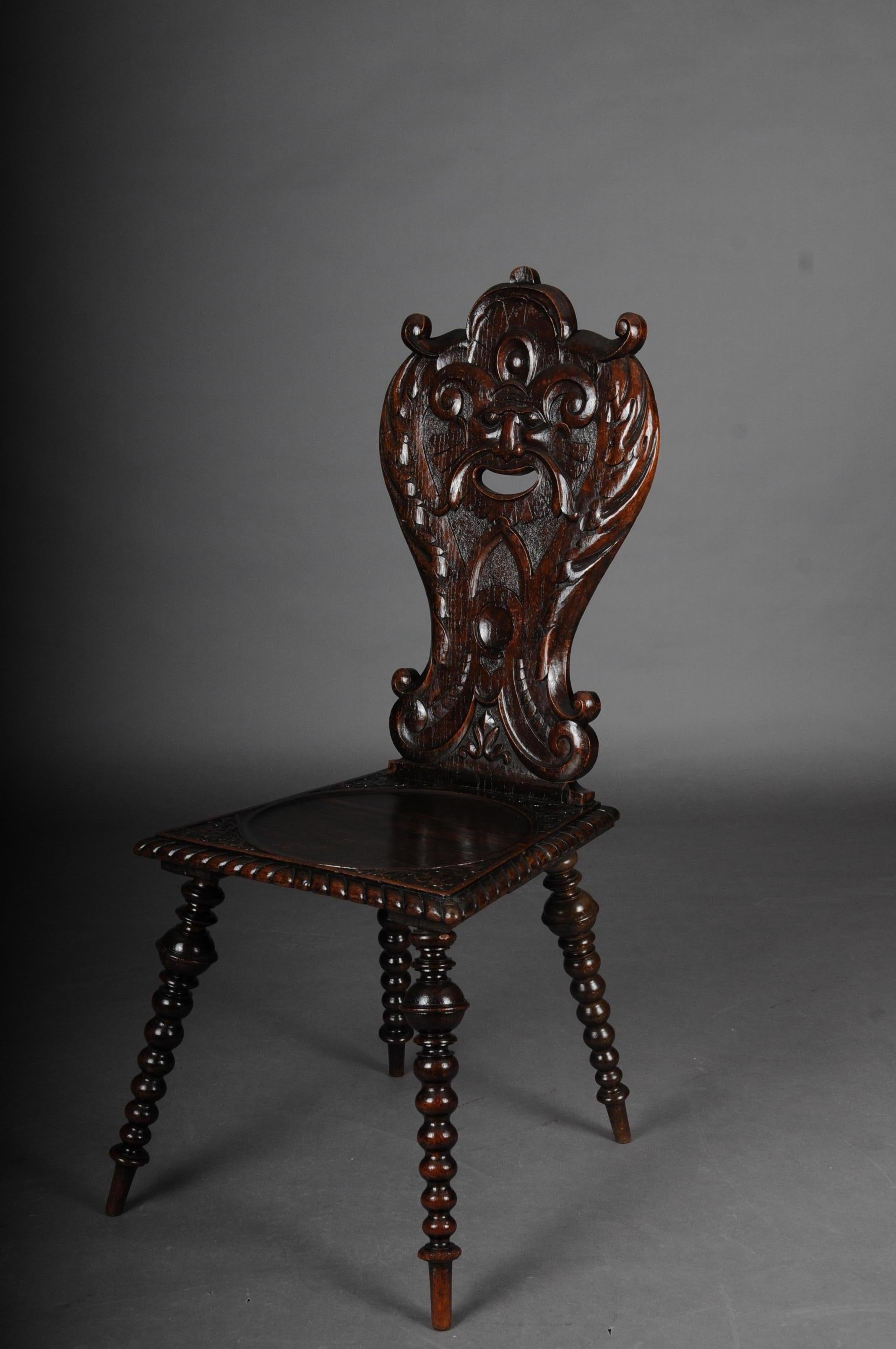 Hand-Carved Antique Neo Renaissance Board Chair Historicism Around 1870, Oak B For Sale