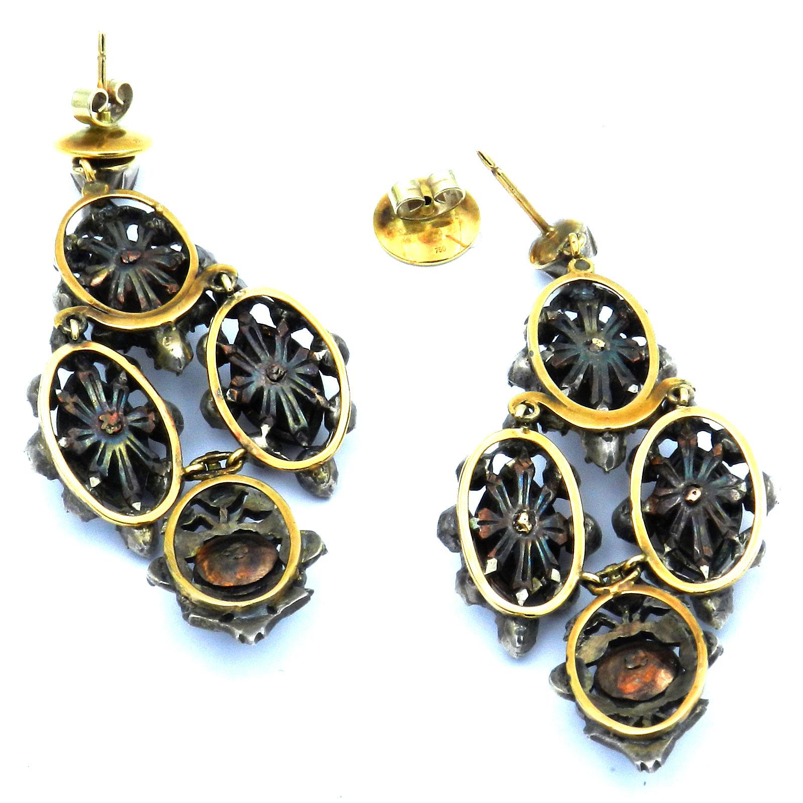 Boucles d'oreilles chandelier de style géorgien ancien en diamants, vers 1880 Bon état - En vente à Goettingen, DE