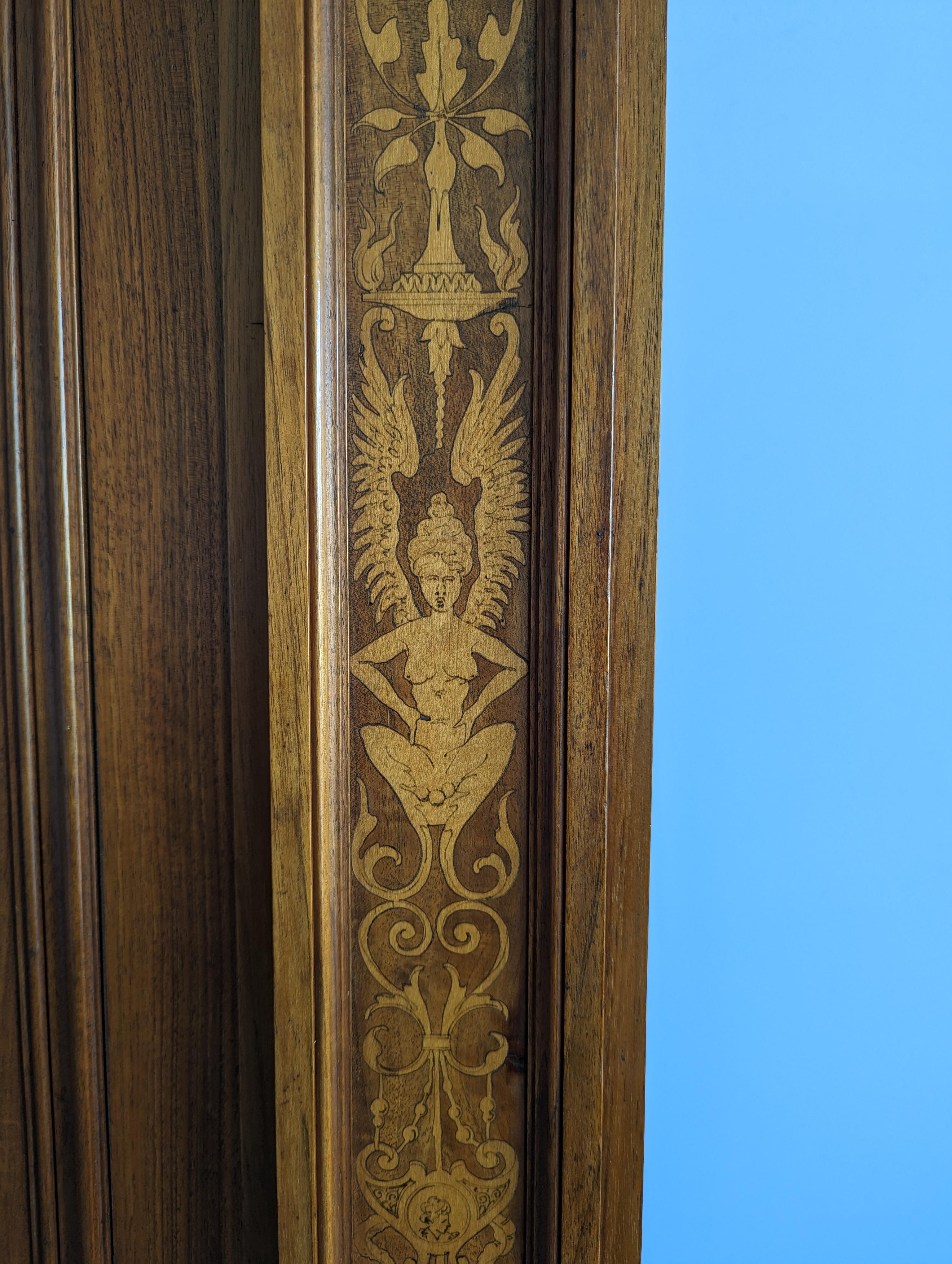 Antique Neo-Renaissance Walnut Armoire with Inlays and Four Doors, Late 19th C. 11