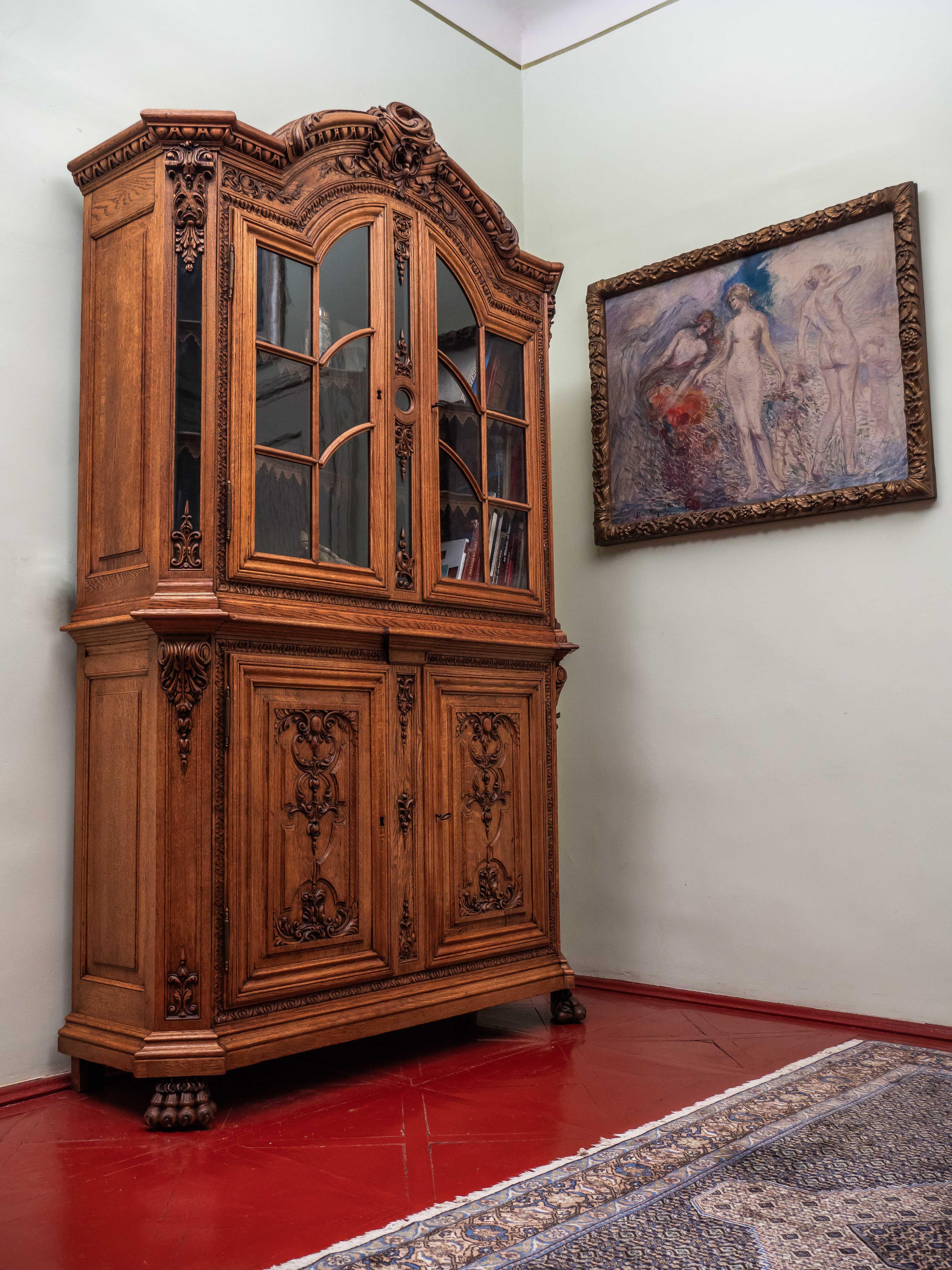Antique Neo-Rococo bookcase / sideboard oak For Sale 8