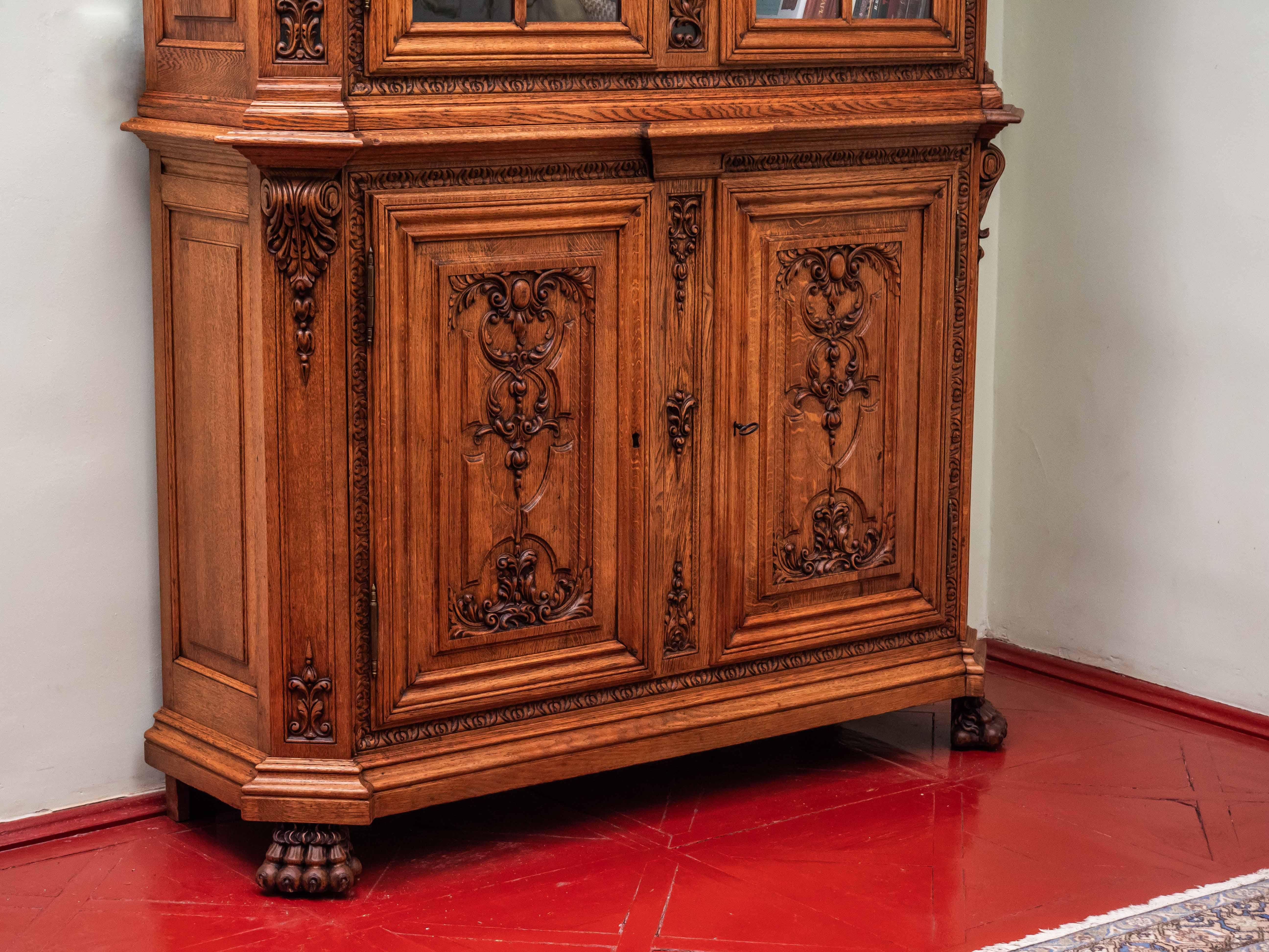 Hand-Carved Antique Neo-Rococo bookcase / sideboard oak For Sale