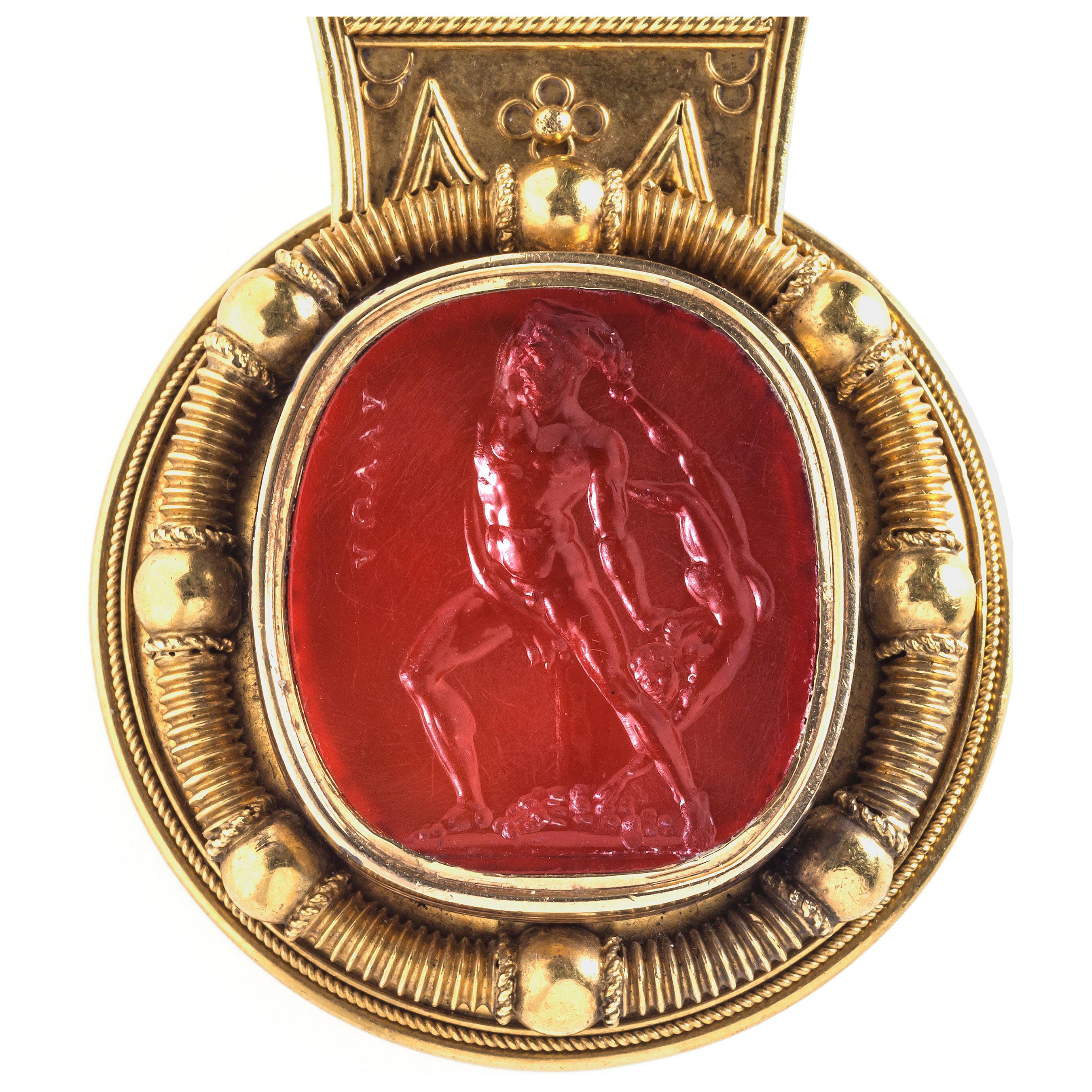 Antique Neoarchaeological Bulla Carnelian Intaglio Granulation Gold Locket