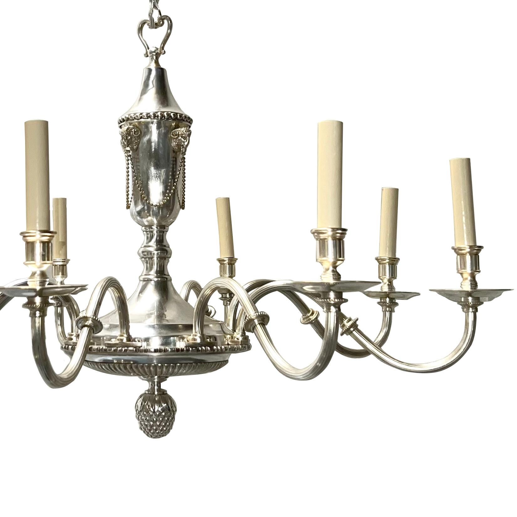 English Antique Neoclassic Silver Plated Chandelier For Sale