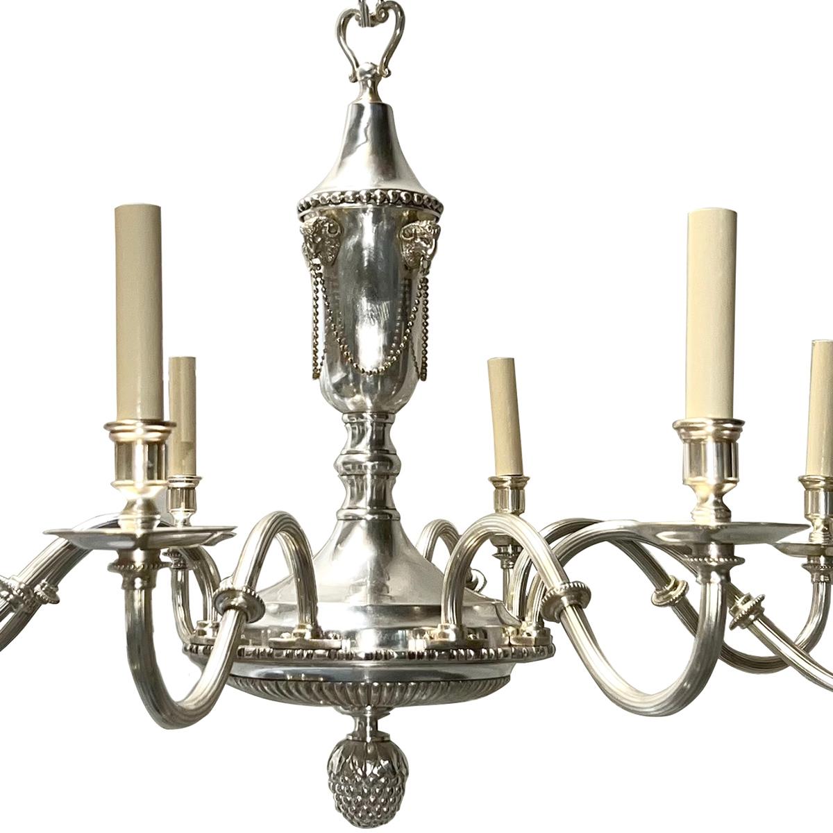 Antique Neoclassic Silver Plated Chandelier In Good Condition For Sale In New York, NY
