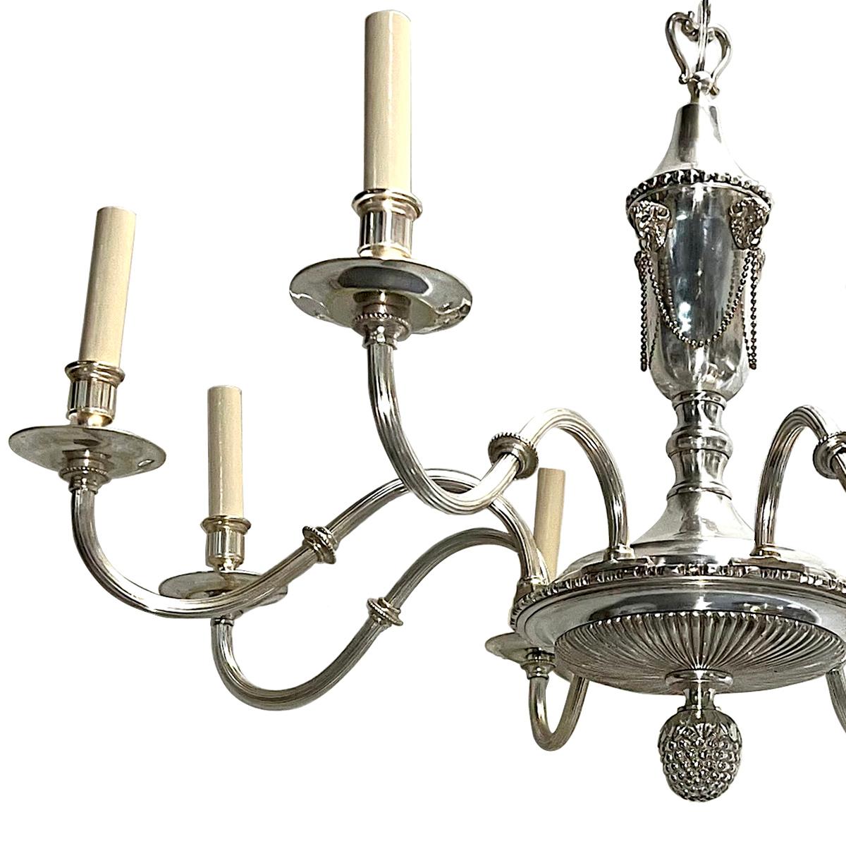 Early 20th Century Antique Neoclassic Silver Plated Chandelier For Sale