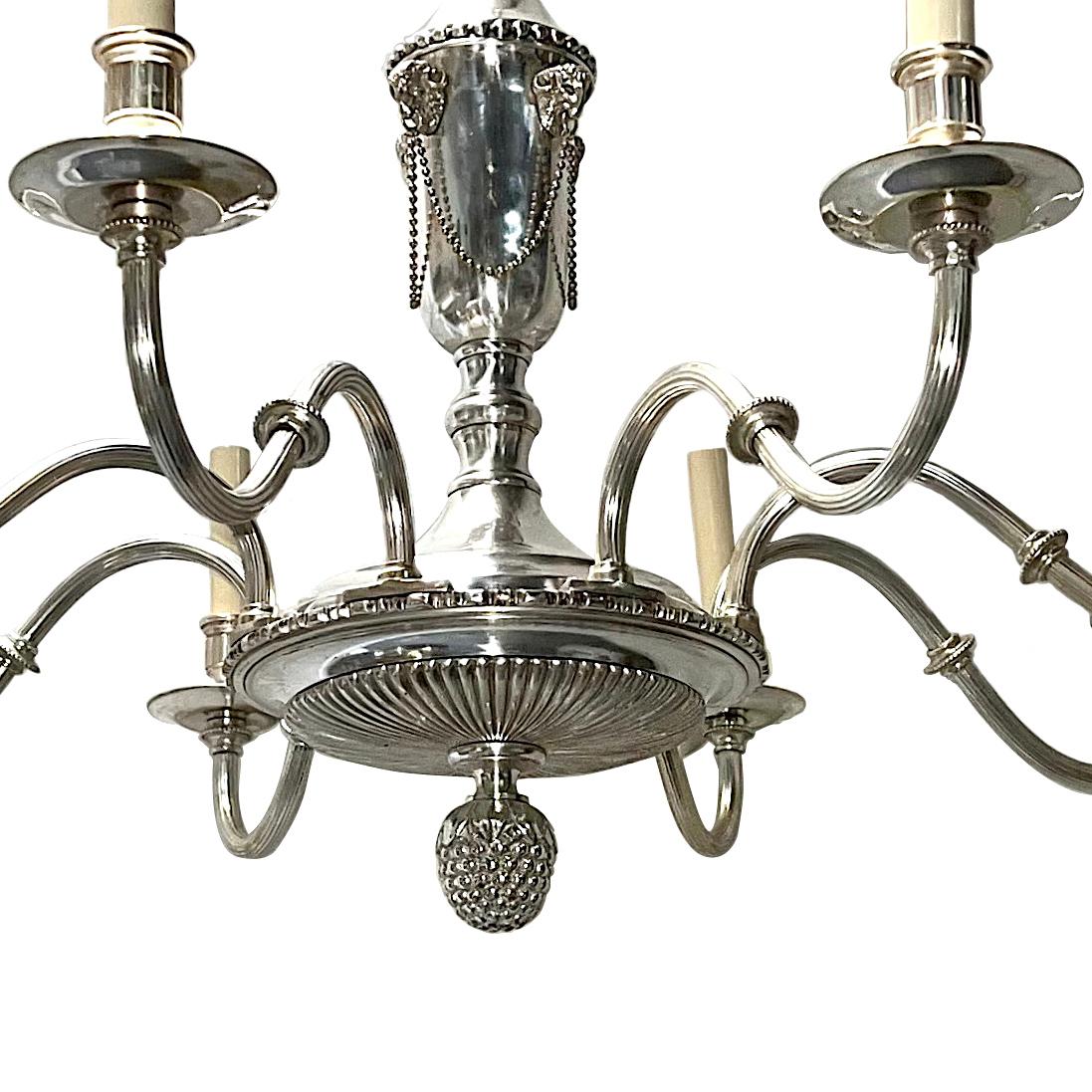 Antique Neoclassic Silver Plated Chandelier For Sale 1