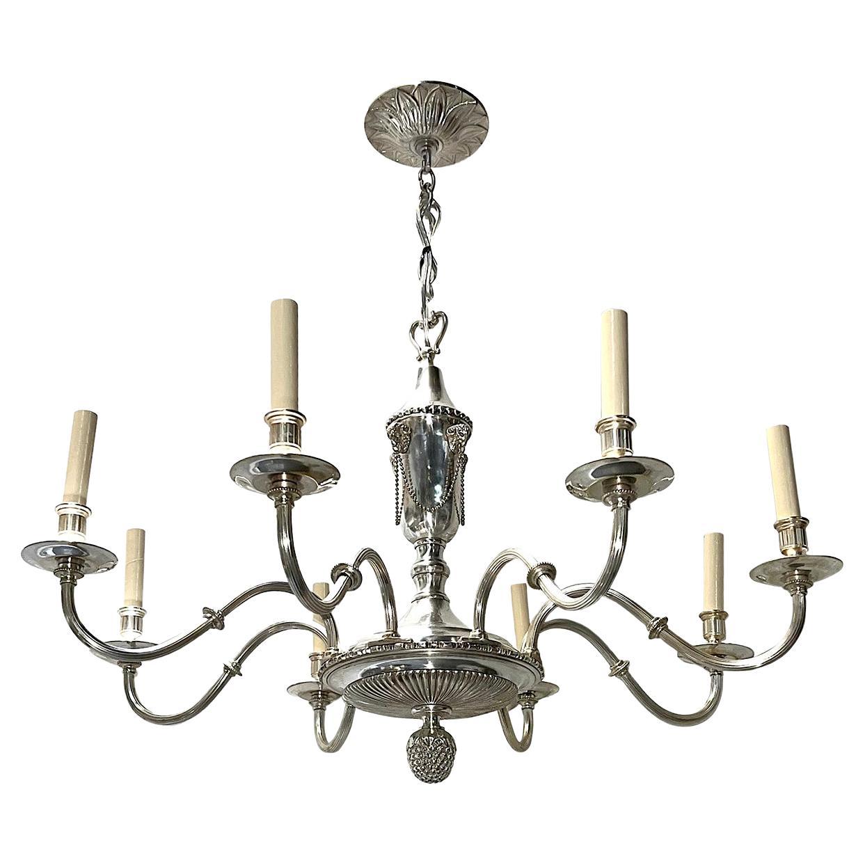 Antique Neoclassic Silver Plated Chandelier For Sale