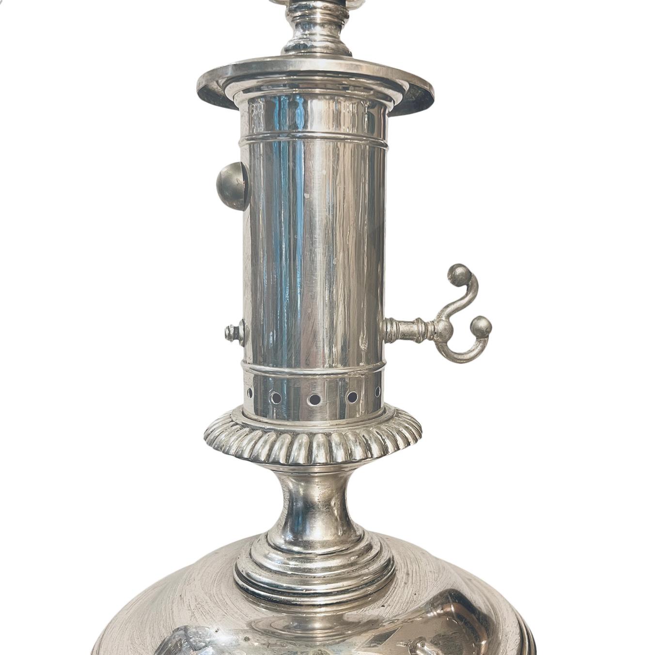 English Antique Neoclassic Silver Plated Table Lamps For Sale