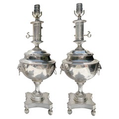 Antique Neoclassic Silver Plated Table Lamps