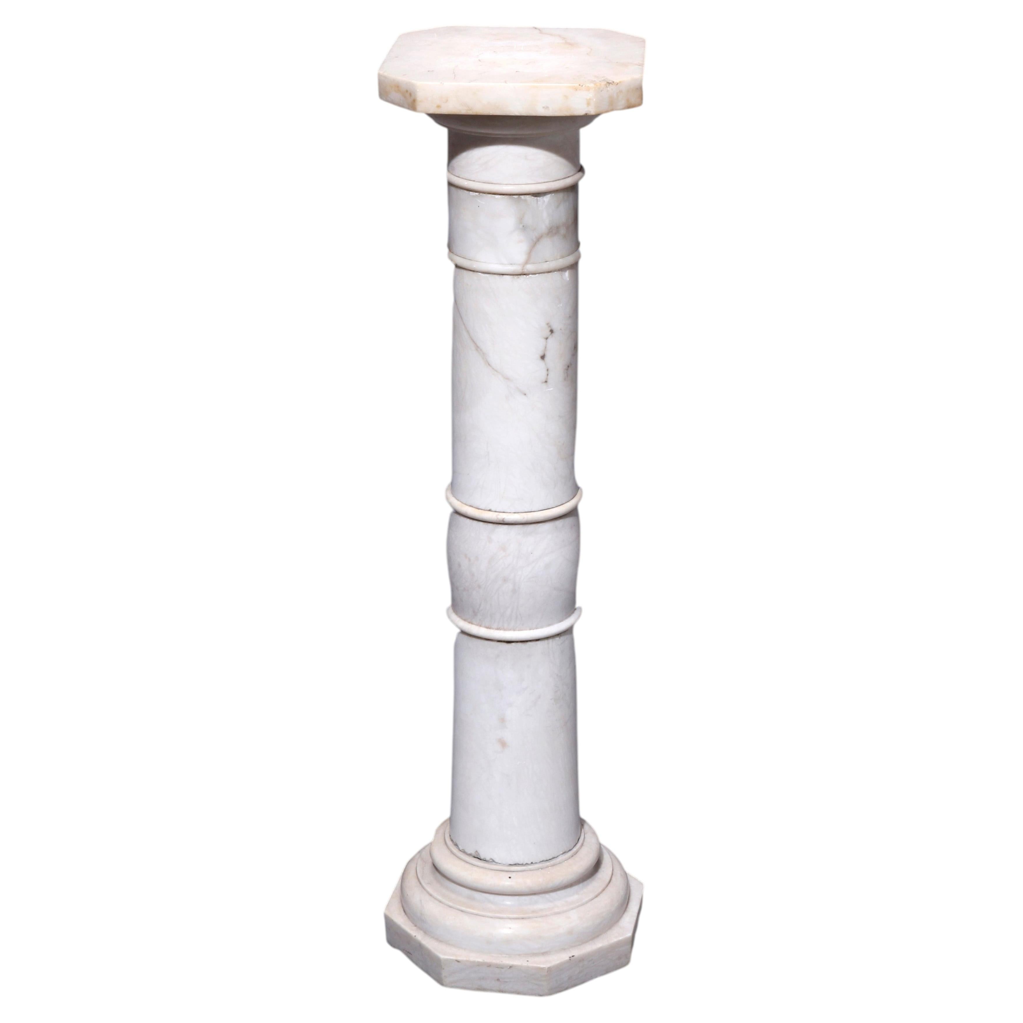 Antique Neoclassical Alabaster Display Sculpture Pedestal, c1890
