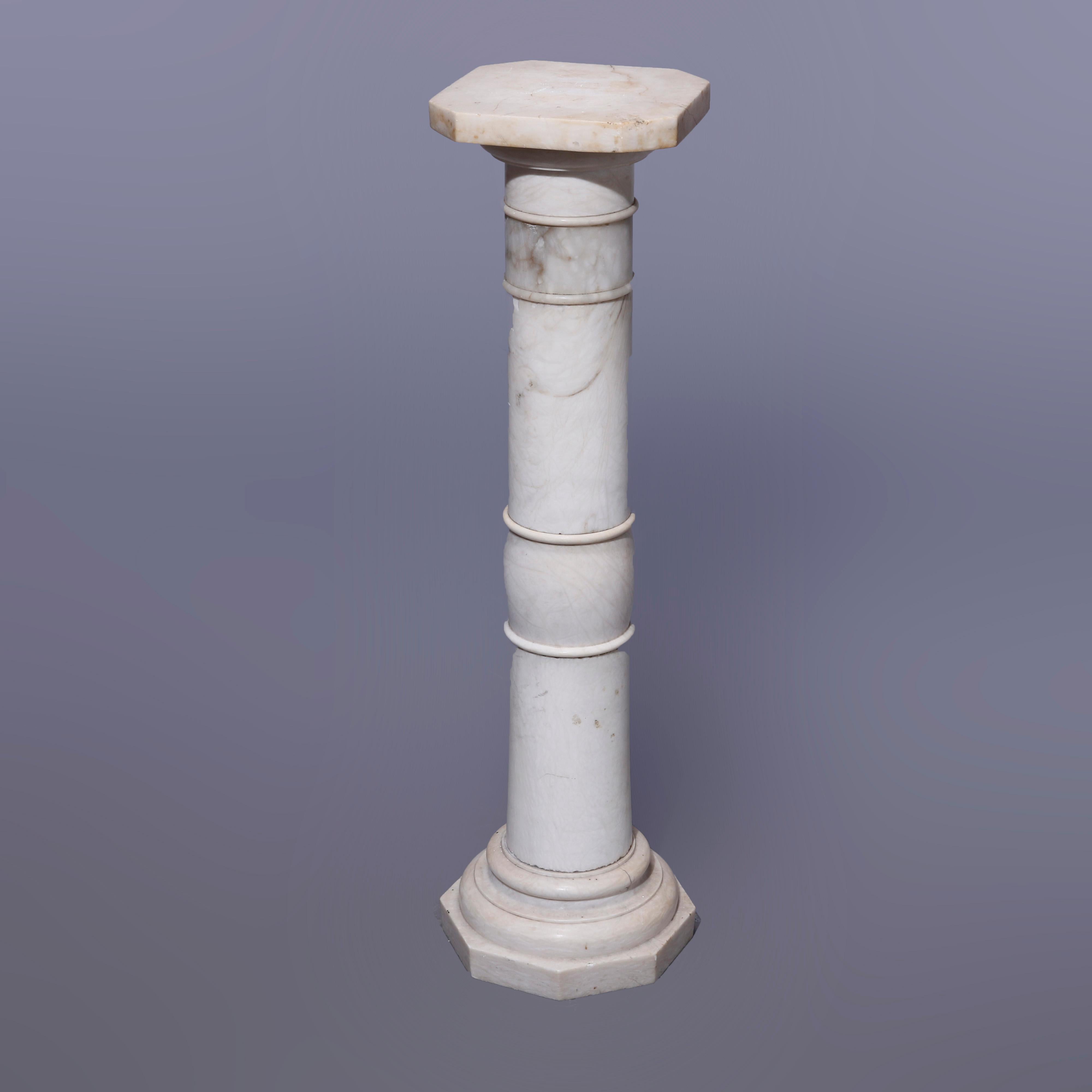 Carved Antique Neoclassical Alabaster Display Sculpture Pedestal, circa 1890