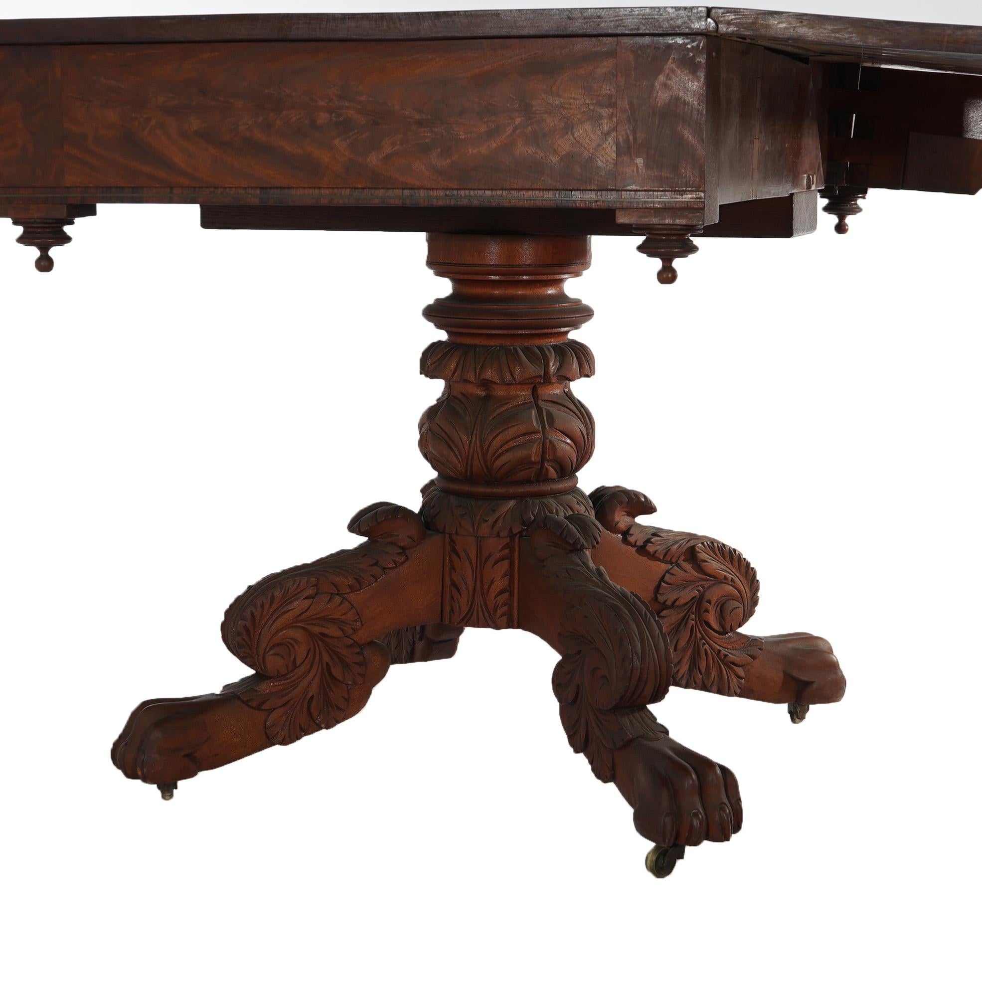 Antique Neoclassical American Empire Carved Flame Mahogany Drop Leaf Table c1880 For Sale 8