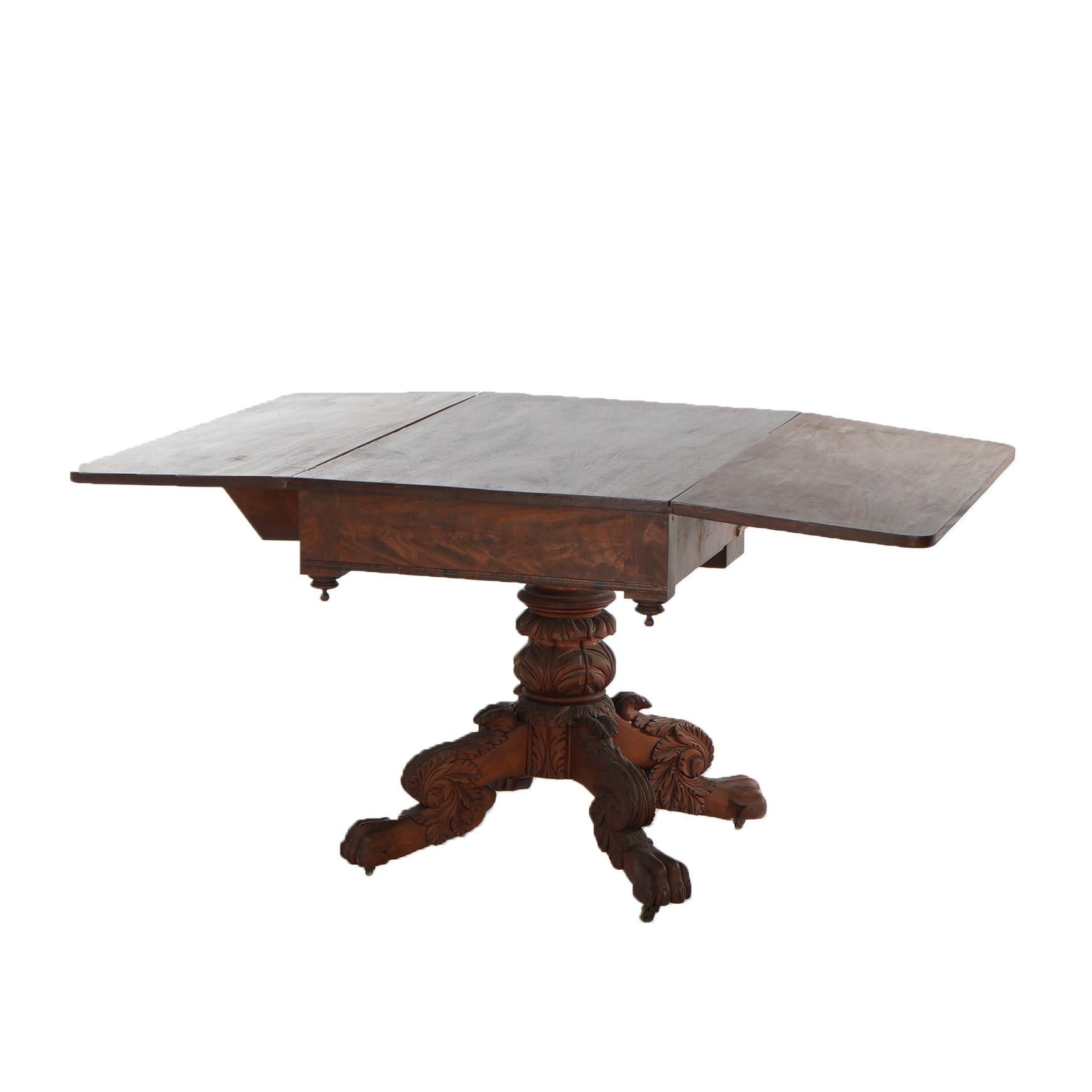 Antique Neoclassical American Empire Carved Flame Mahogany Drop Leaf Table c1880 For Sale 10