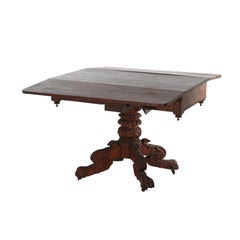 Antique Neoclassical American Empire Carved Flame Mahogany Drop Leaf Table c1880