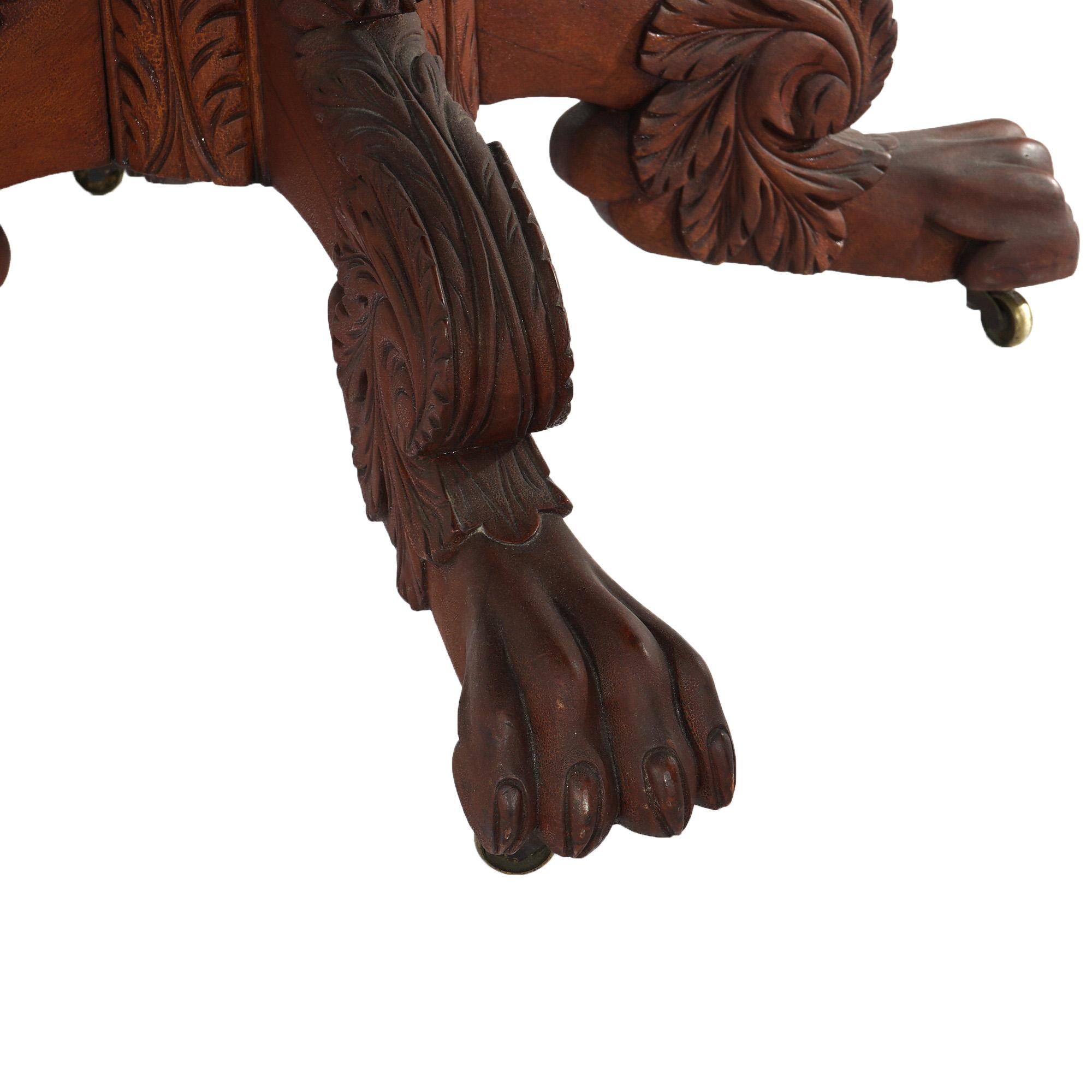 Antique Neoclassical American Empire Carved Flame Mahogany Drop Leaf Table c1880 For Sale 4