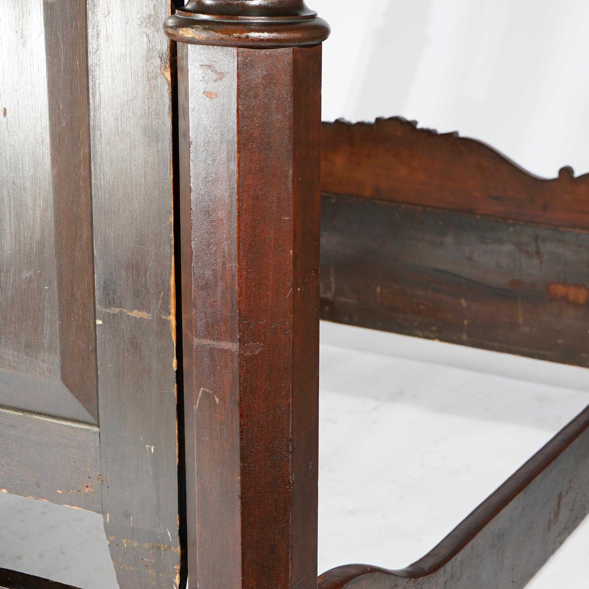Antique Neoclassical American Empire Carved Flame Mahogany Full Tester Bed c1830 For Sale 15