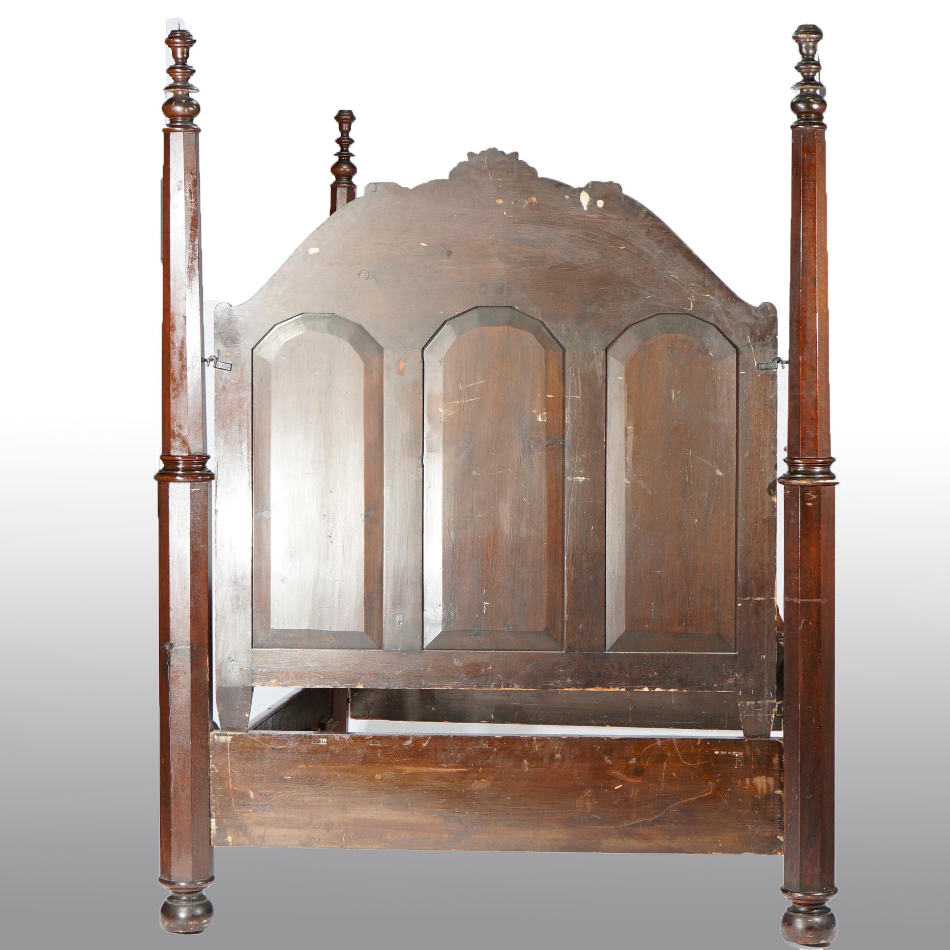 Antique Neoclassical American Empire Carved Flame Mahogany Full Tester Bed c1830 In Good Condition For Sale In Big Flats, NY