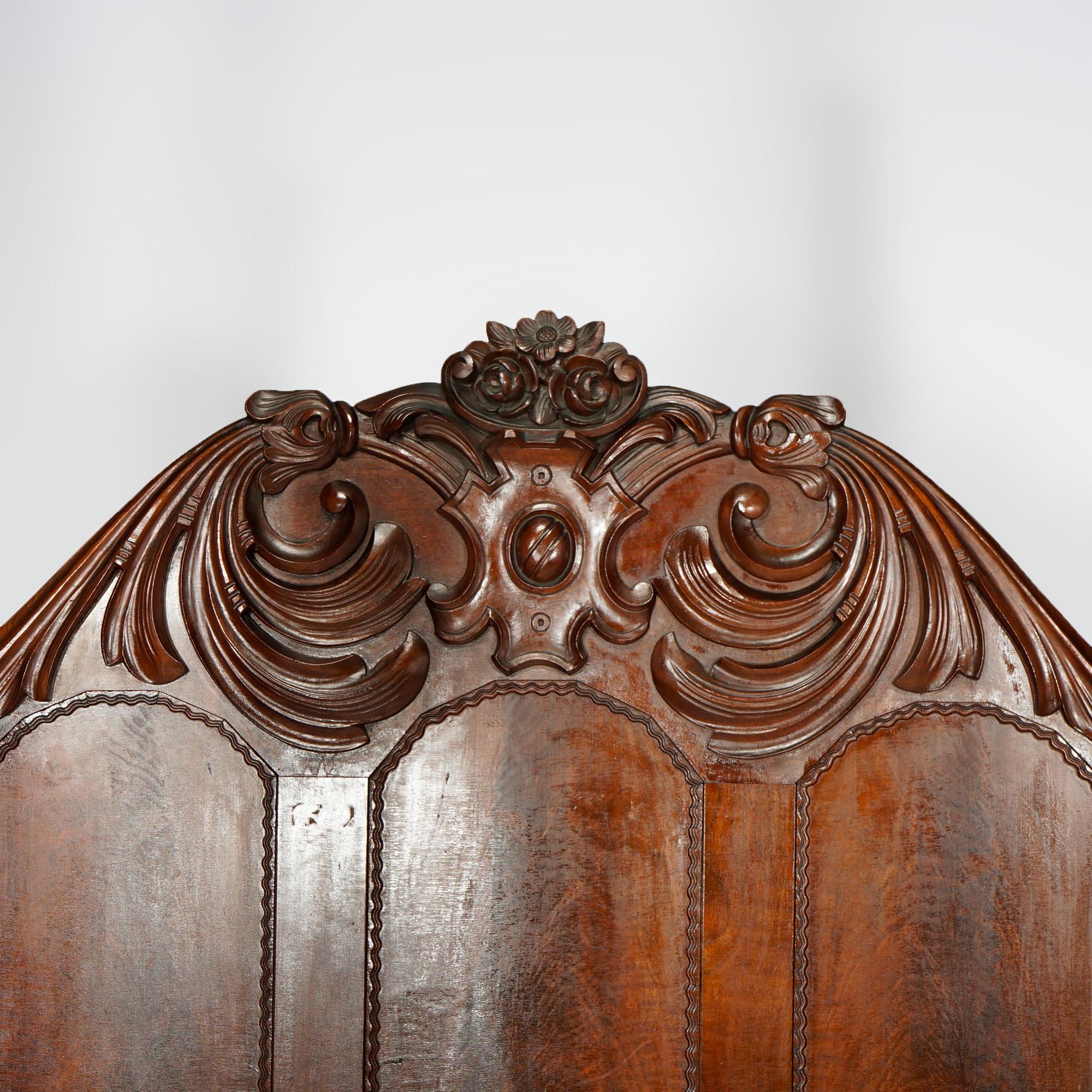 19th Century Antique Neoclassical American Empire Carved Flame Mahogany Full Tester Bed c1830 For Sale