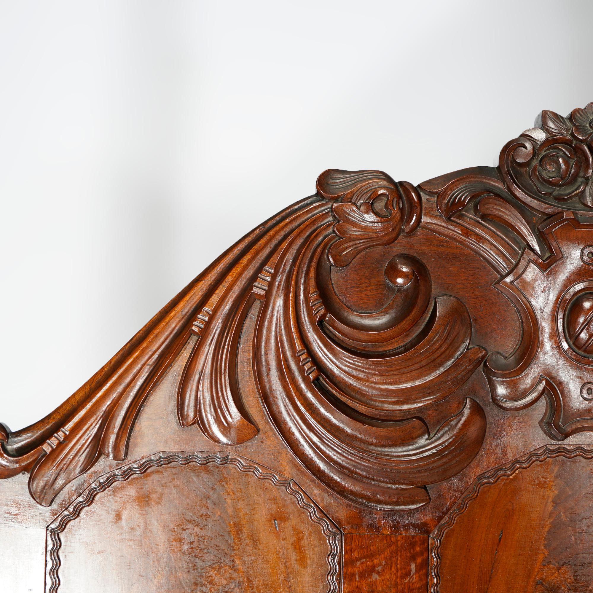 Antique Neoclassical American Empire Carved Flame Mahogany Full Tester Bed c1830 For Sale 1
