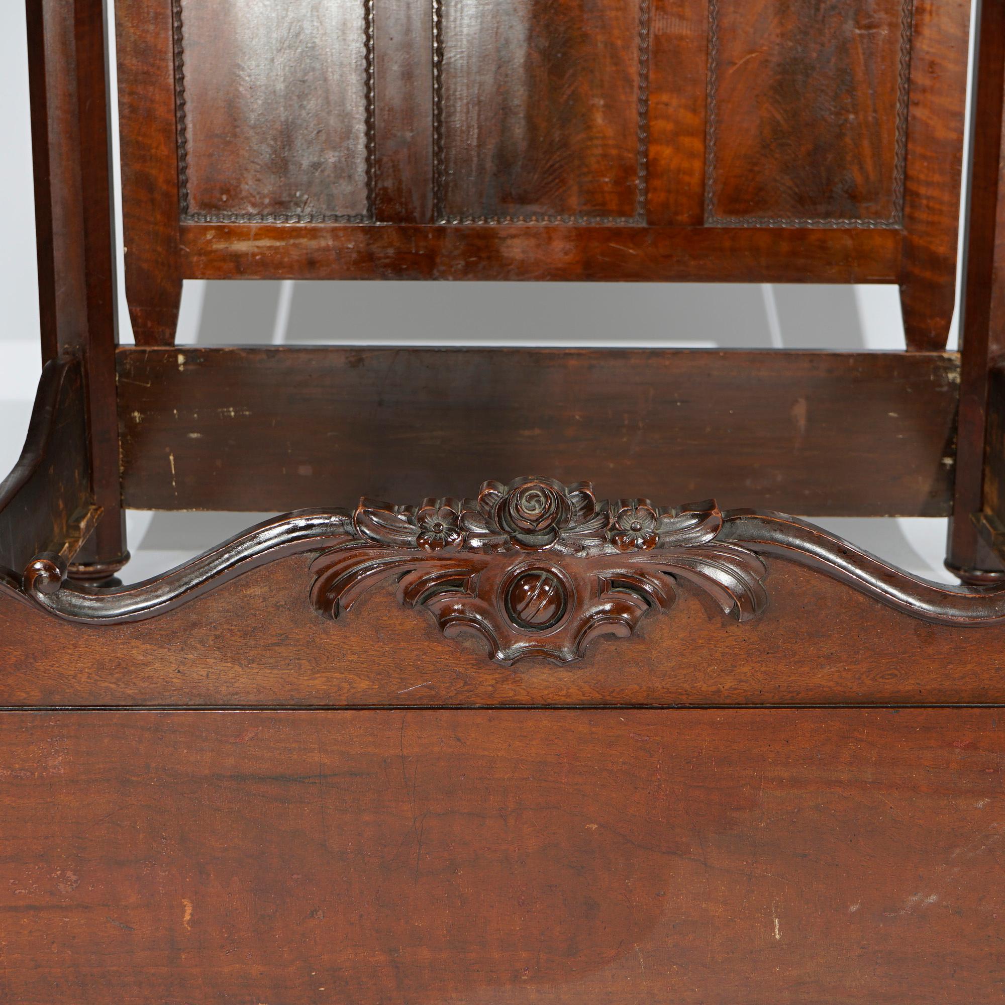 Antique Neoclassical American Empire Carved Flame Mahogany Full Tester Bed c1830 For Sale 4