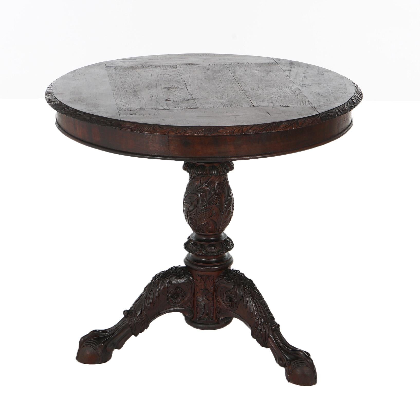 ***Ask About Reduced In-House Delivery Rates - Reliable Professional Service & Fully Insured***
Antique Neoclassical American Empire Carved Mahogany Center Table with Foliate, Acanthus, Claw & Ball Elements, C1840

Measures- 29.5''H x 32''W x 32''D