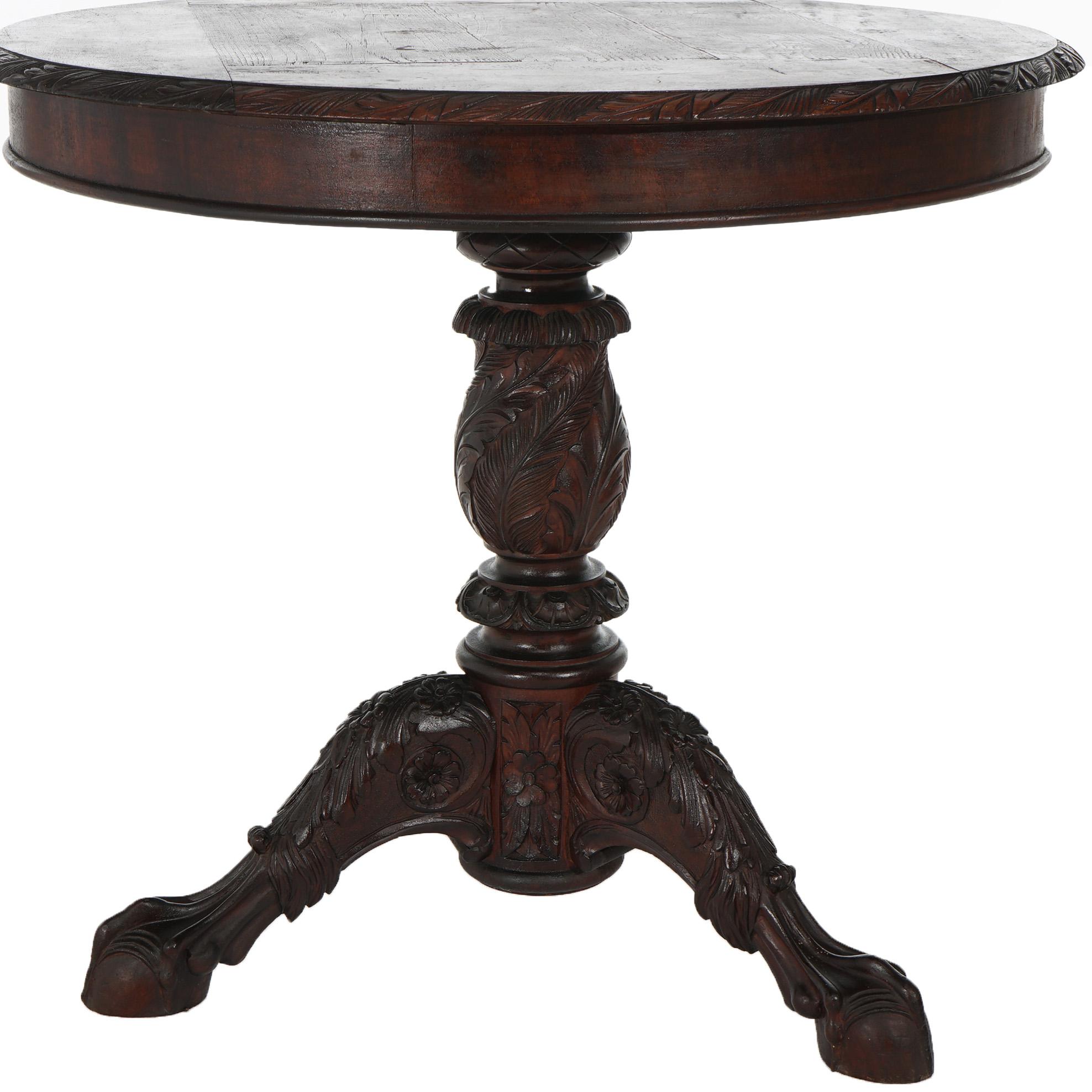 Antique Neoclassical American Empire Carved Mahogany Center Table C1840 In Good Condition For Sale In Big Flats, NY
