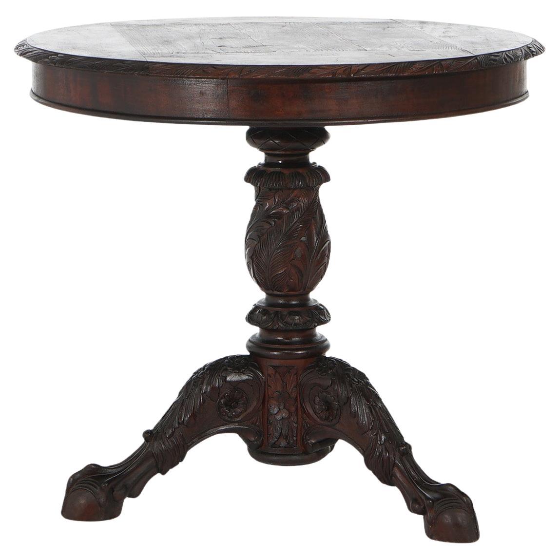 Antique Neoclassical American Empire Carved Mahogany Center Table C1840 For Sale