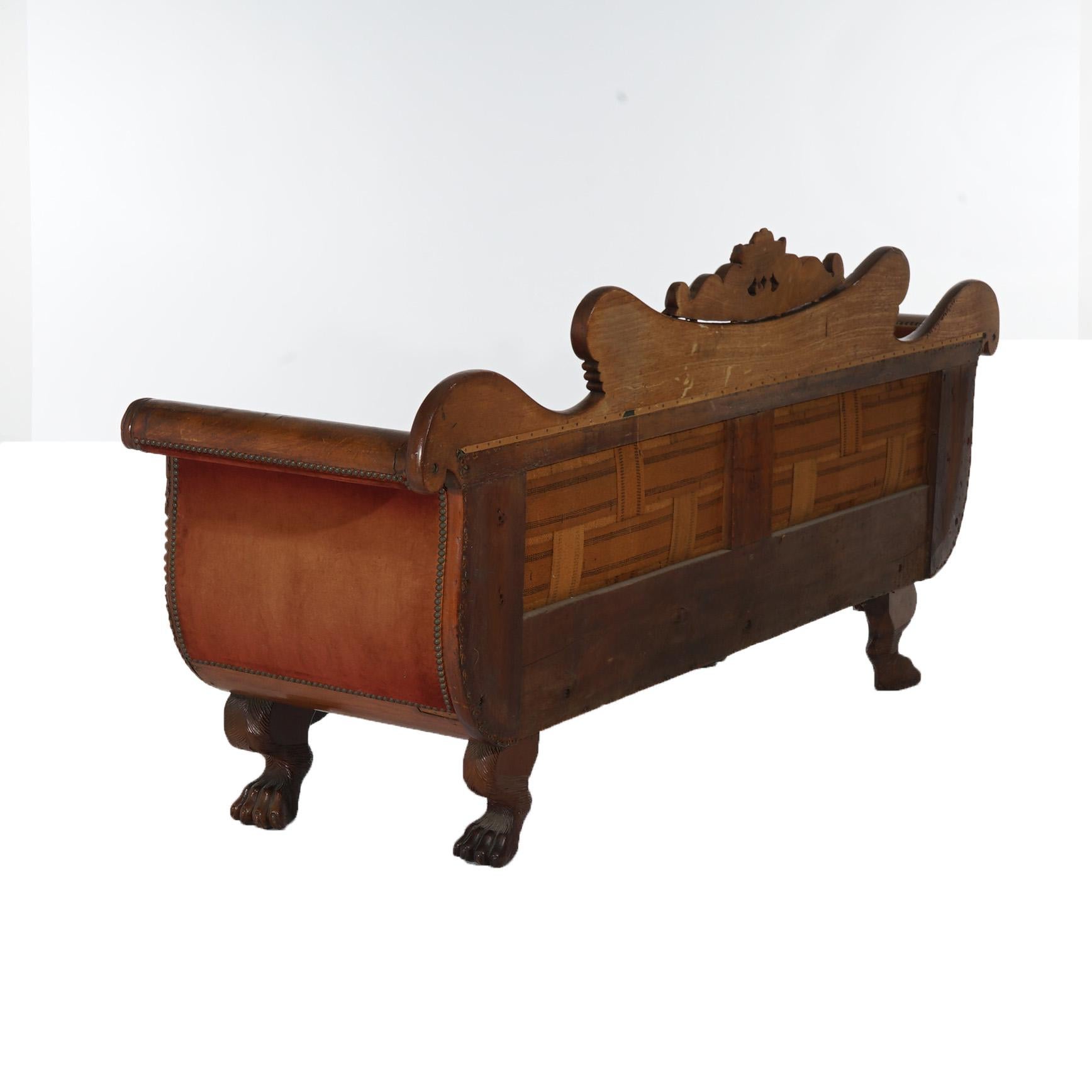Antique Neoclassical American Empire Carved Walnut And Burl Sofa C1840 4