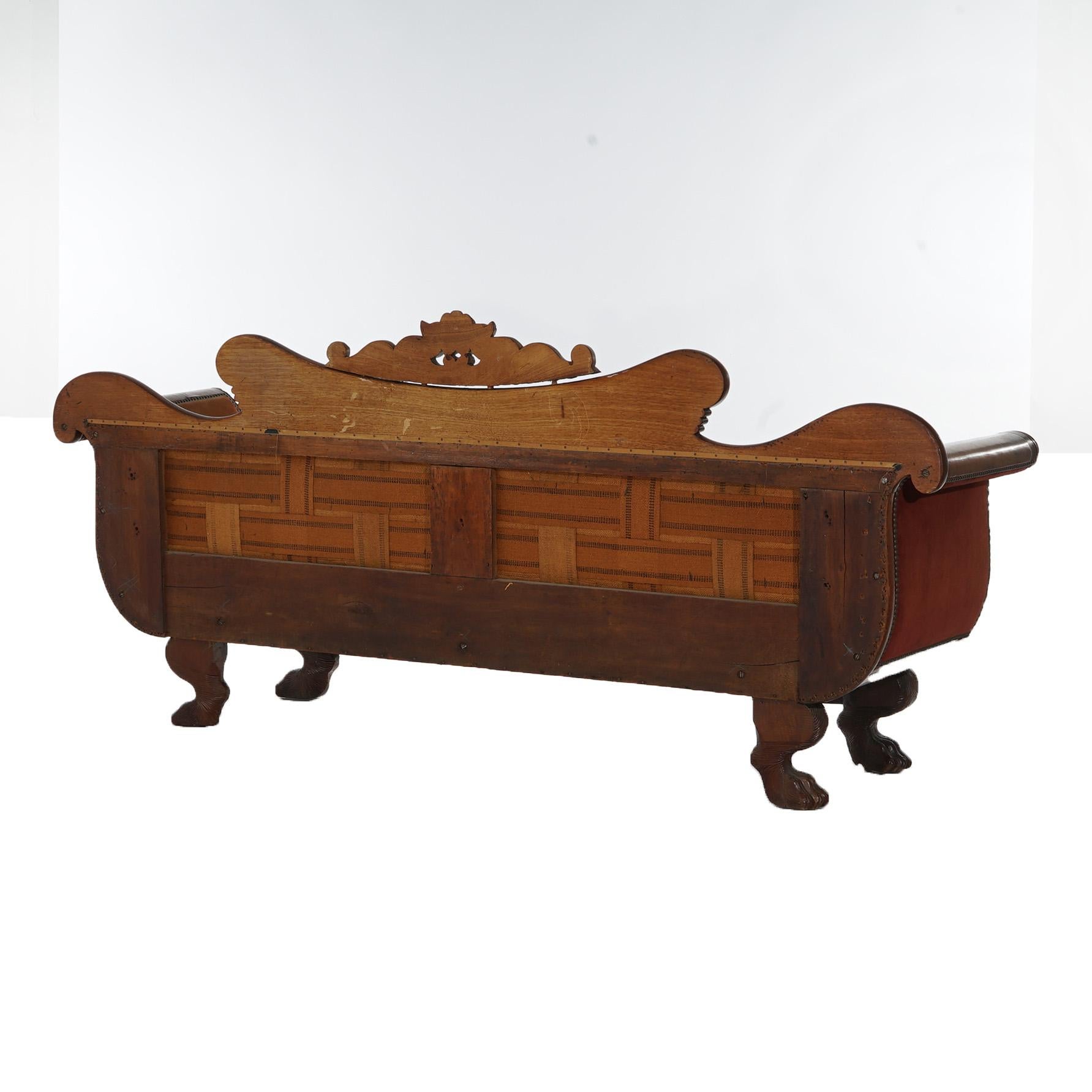 Antique Neoclassical American Empire Carved Walnut And Burl Sofa C1840 6