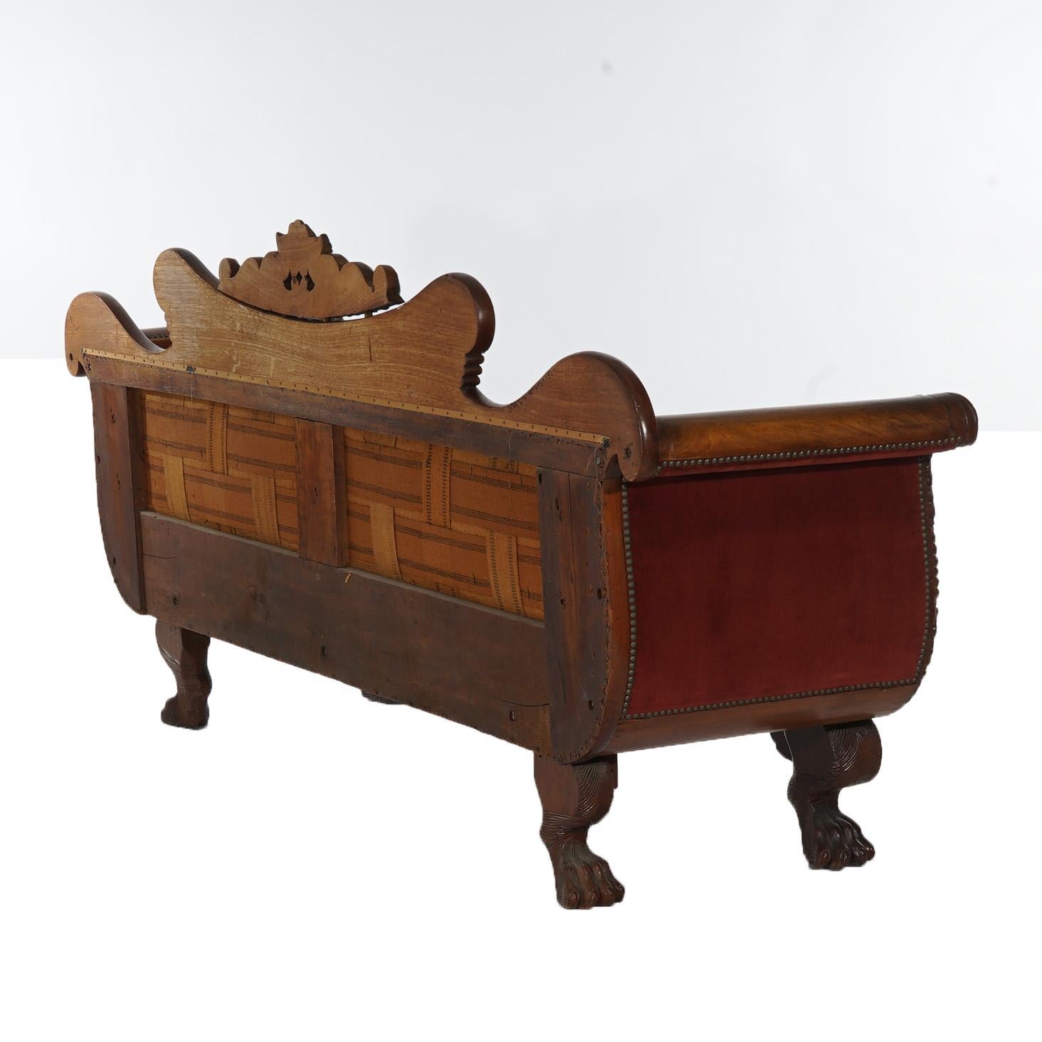 Antique Neoclassical American Empire Carved Walnut And Burl Sofa C1840 7