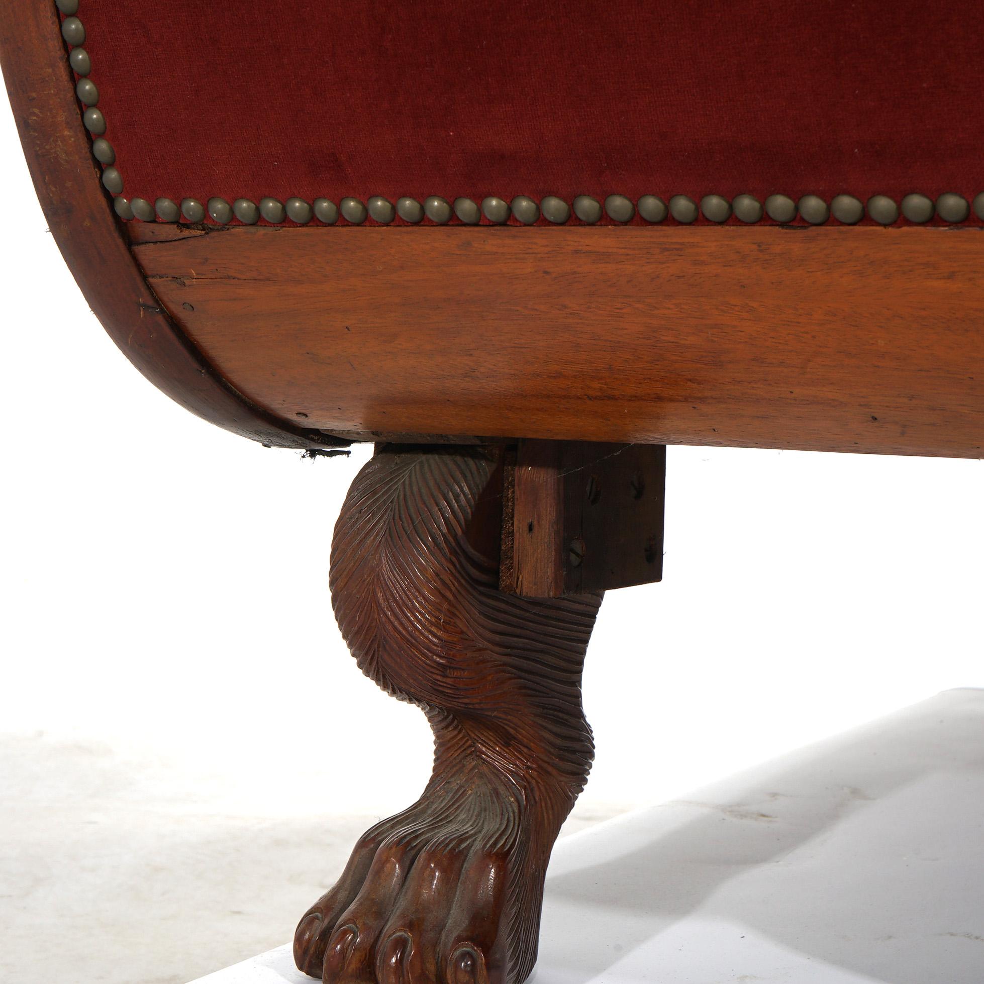 Antique Neoclassical American Empire Carved Walnut And Burl Sofa C1840 9