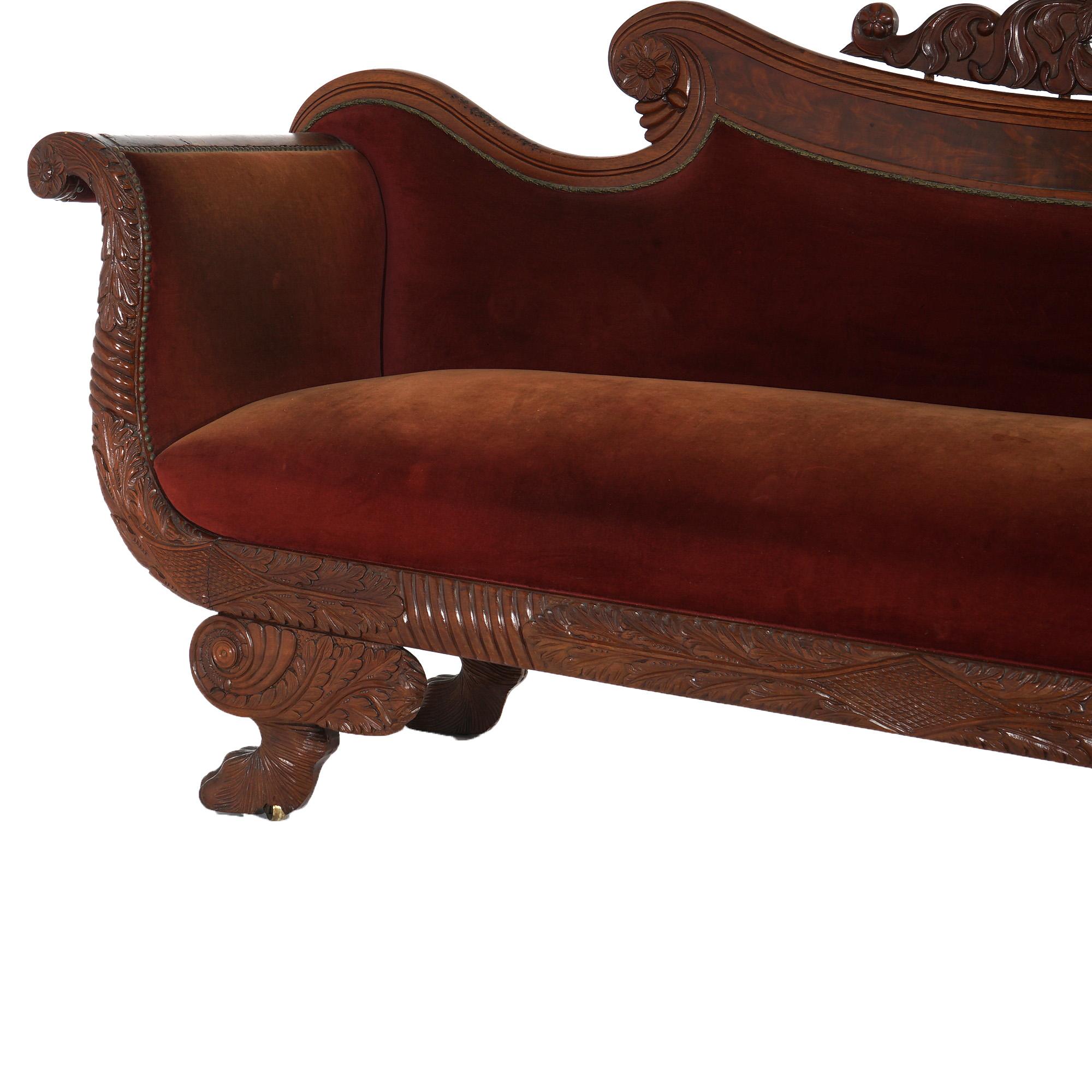 Antique Neoclassical American Empire Carved Walnut And Burl Sofa C1840 For Sale 2