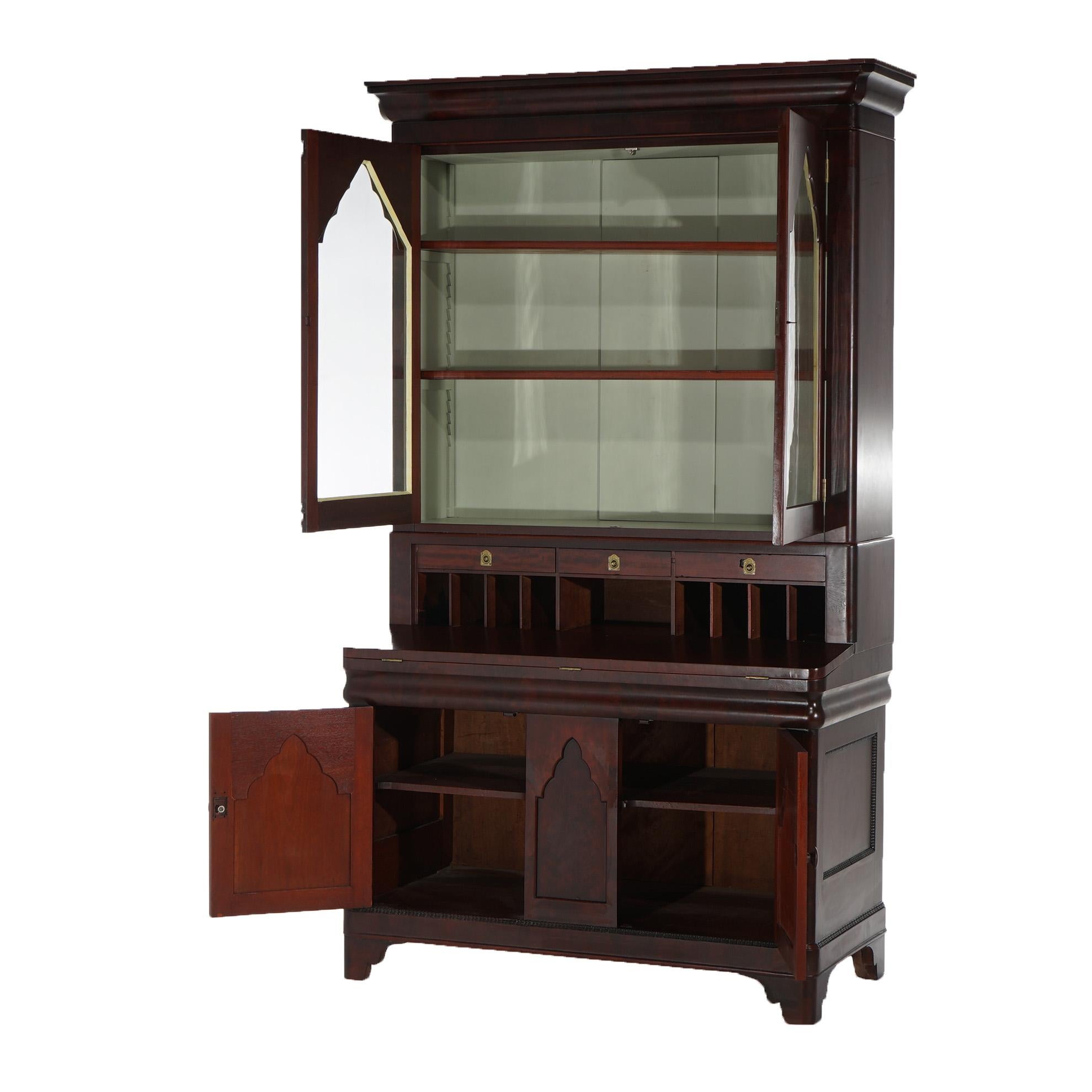 Greco Roman Antique Neoclassical American Empire Flame Mahogany Secretary Desk C1840