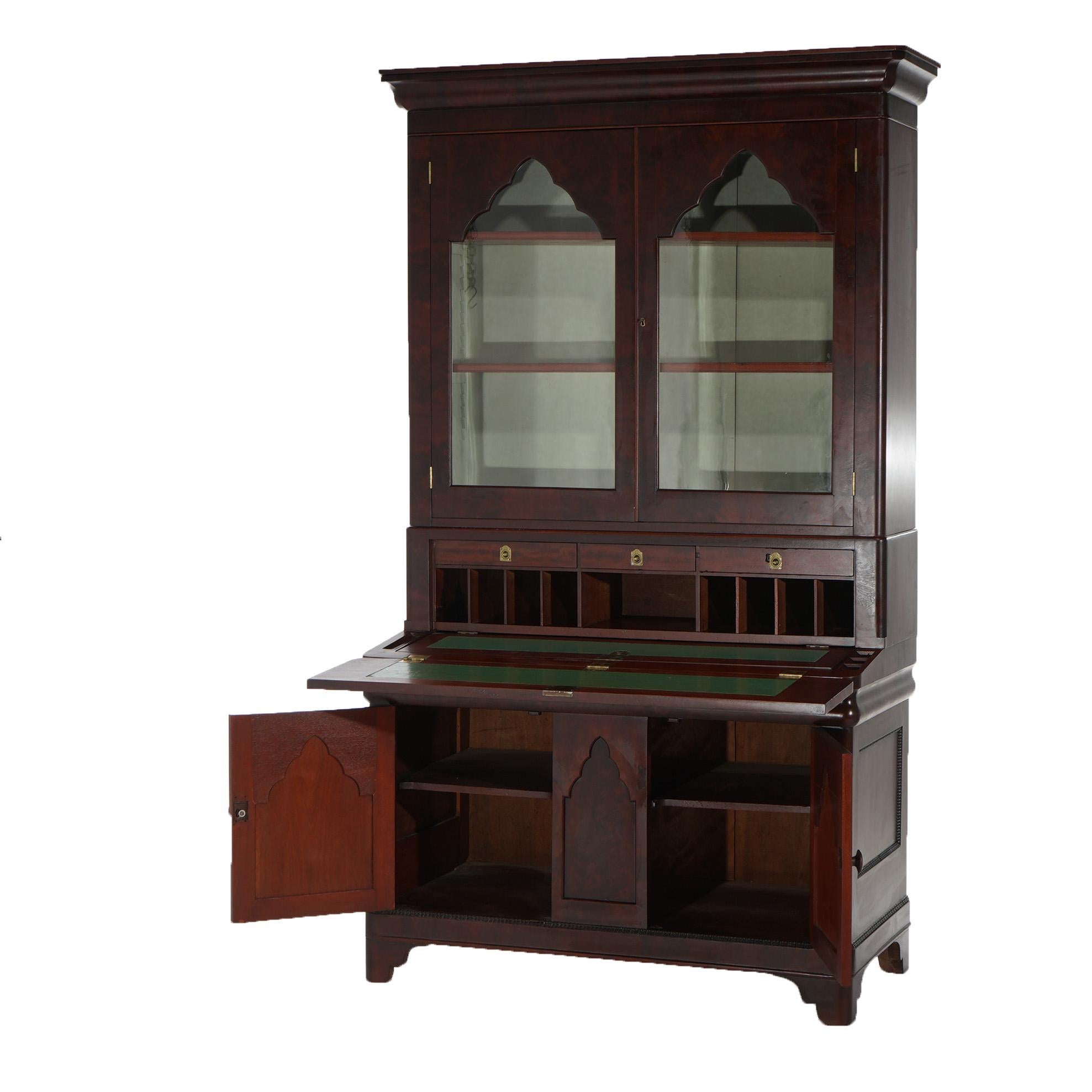Antique Neoclassical American Empire Flame Mahogany Secretary Desk C1840 In Good Condition In Big Flats, NY
