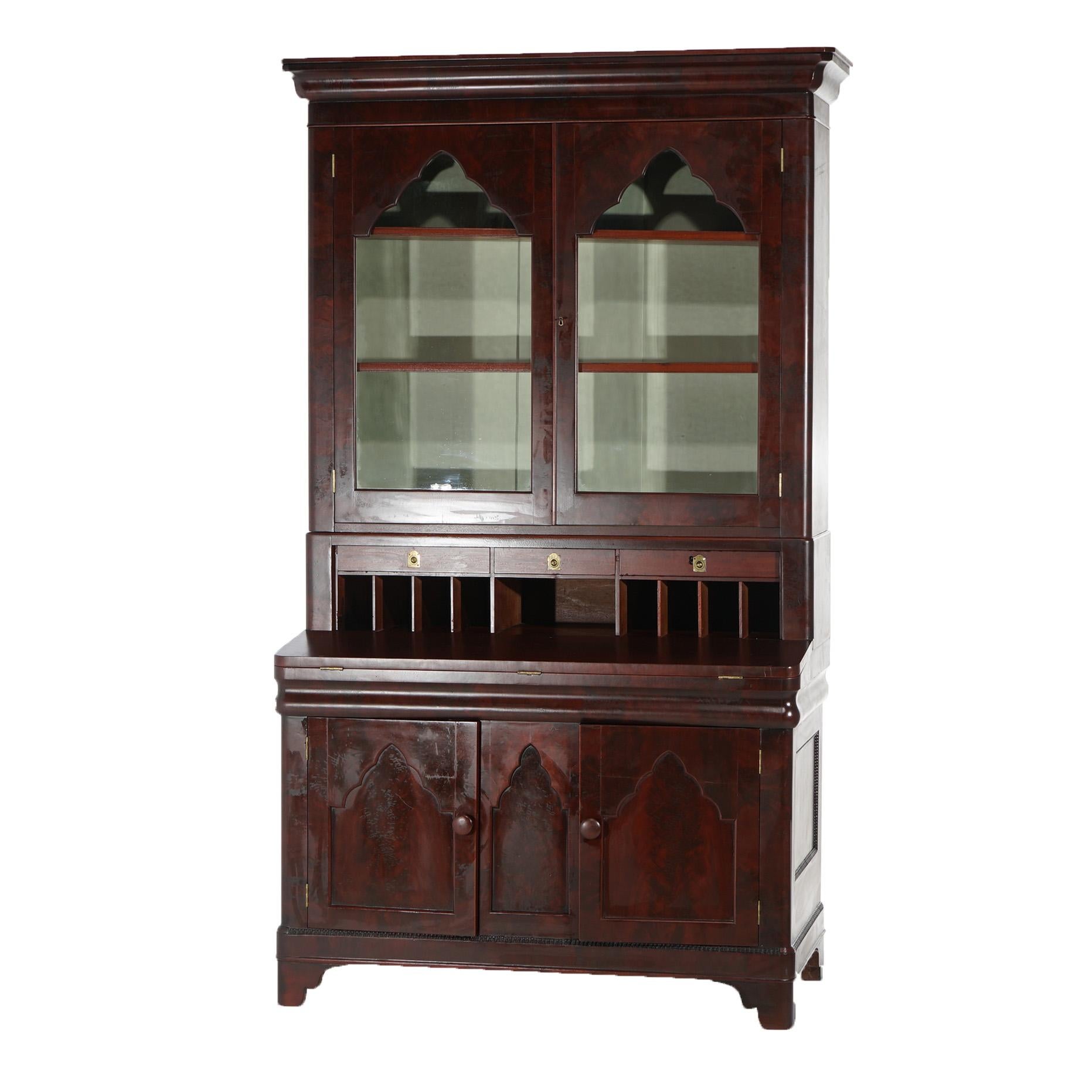 Antique Neoclassical American Empire Flame Mahogany Secretary Desk C1840 1
