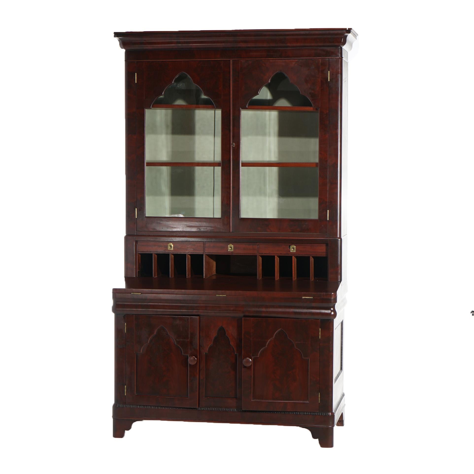 Antique Neoclassical American Empire Flame Mahogany Secretary Desk C1840 2